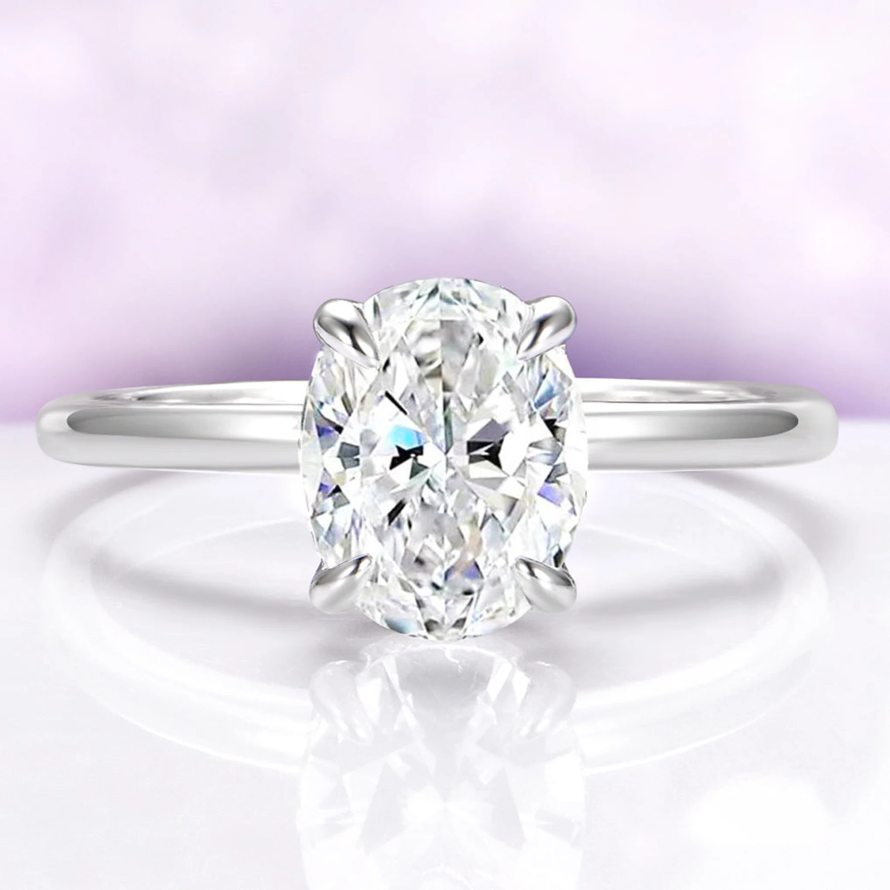 Oval Engagement Ring in 14K White Gold (Hidden Halo)