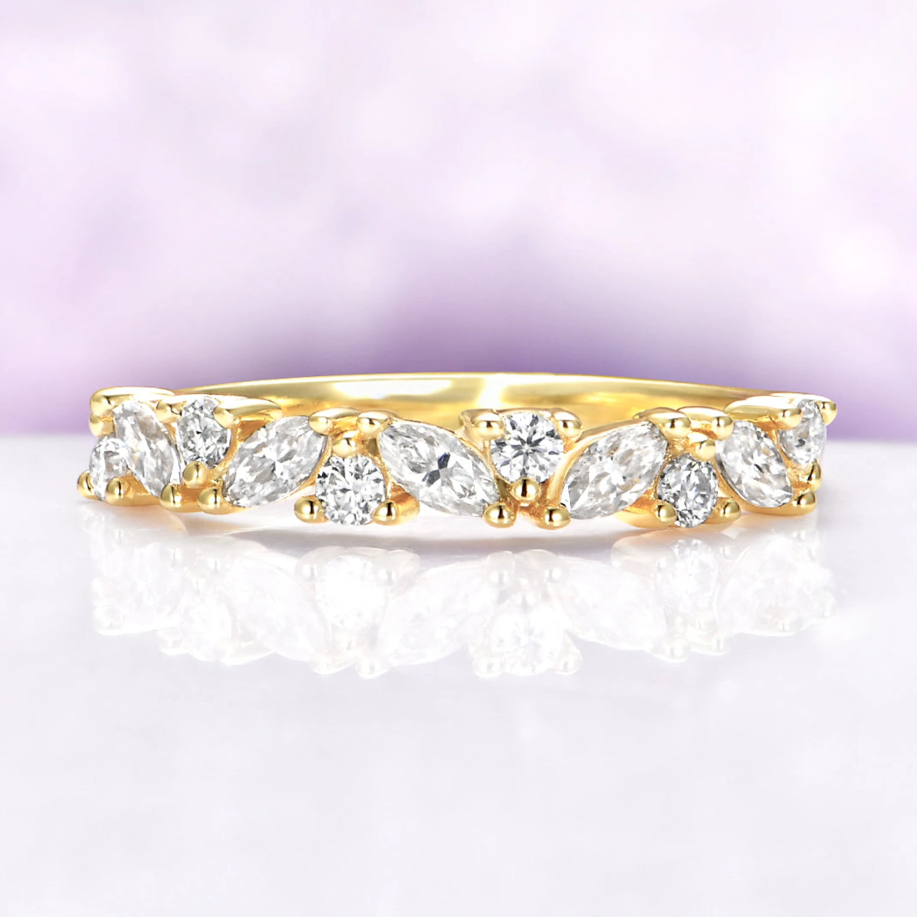 Willow Vintage Marquise Wedding Band in Solid 14K Yellow Gold