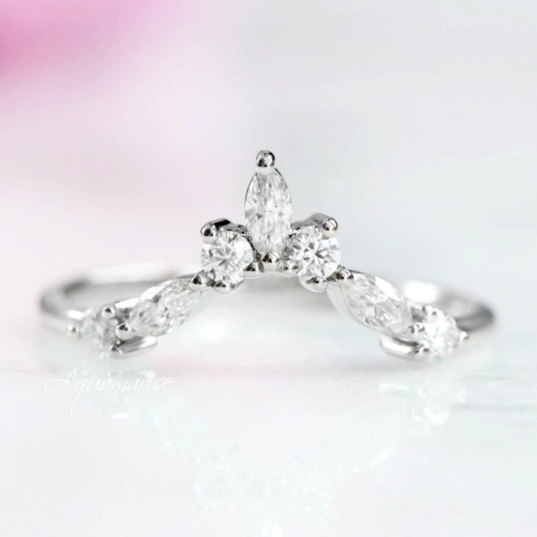 Marquise Natural Diamond or Moissanite Wedding Band