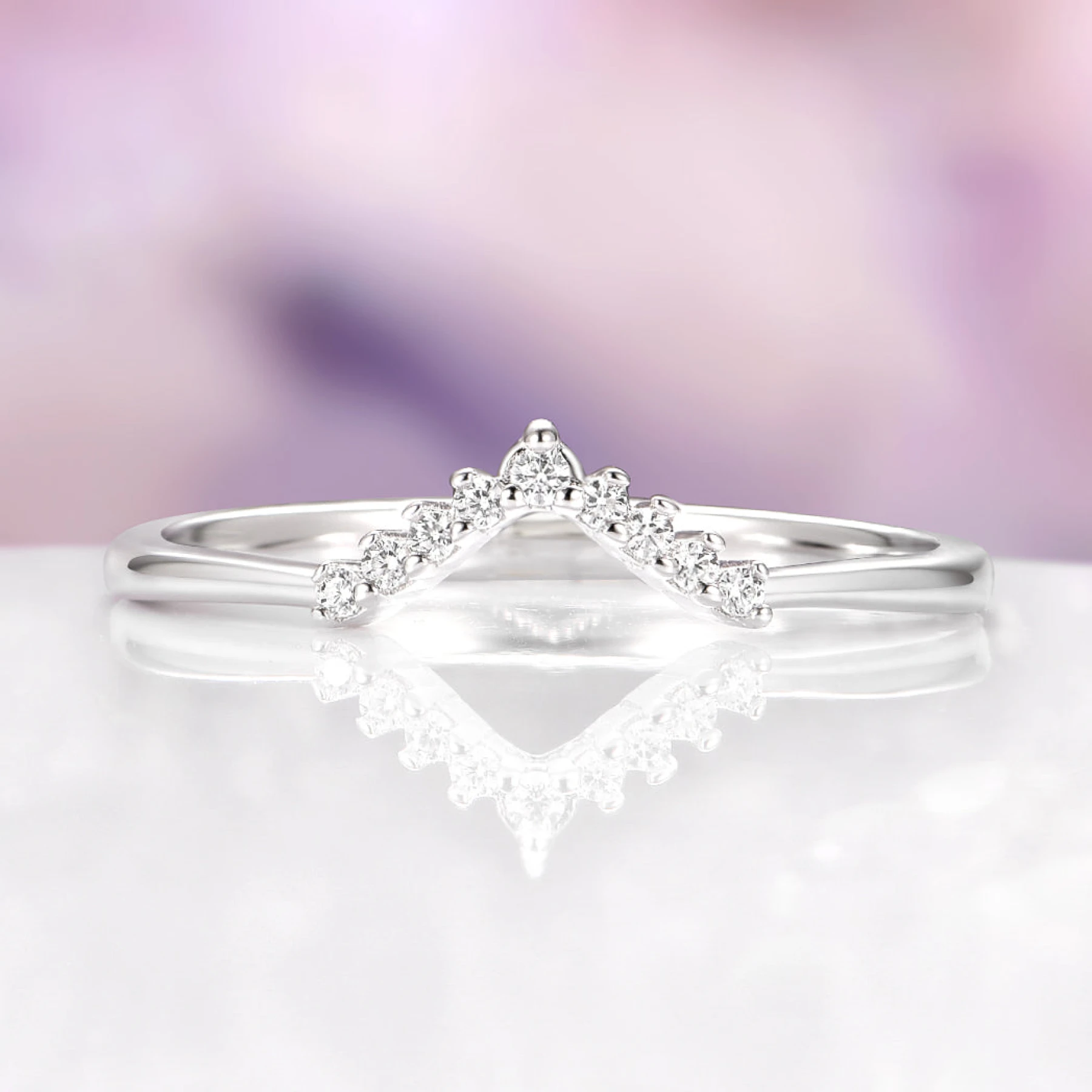 Chevron Natural Diamond Wedding Band in 14K White Gold