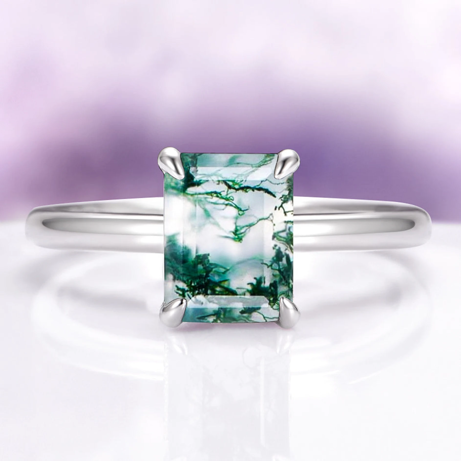 Emerald Cut Engagement Ring in 14K White Gold