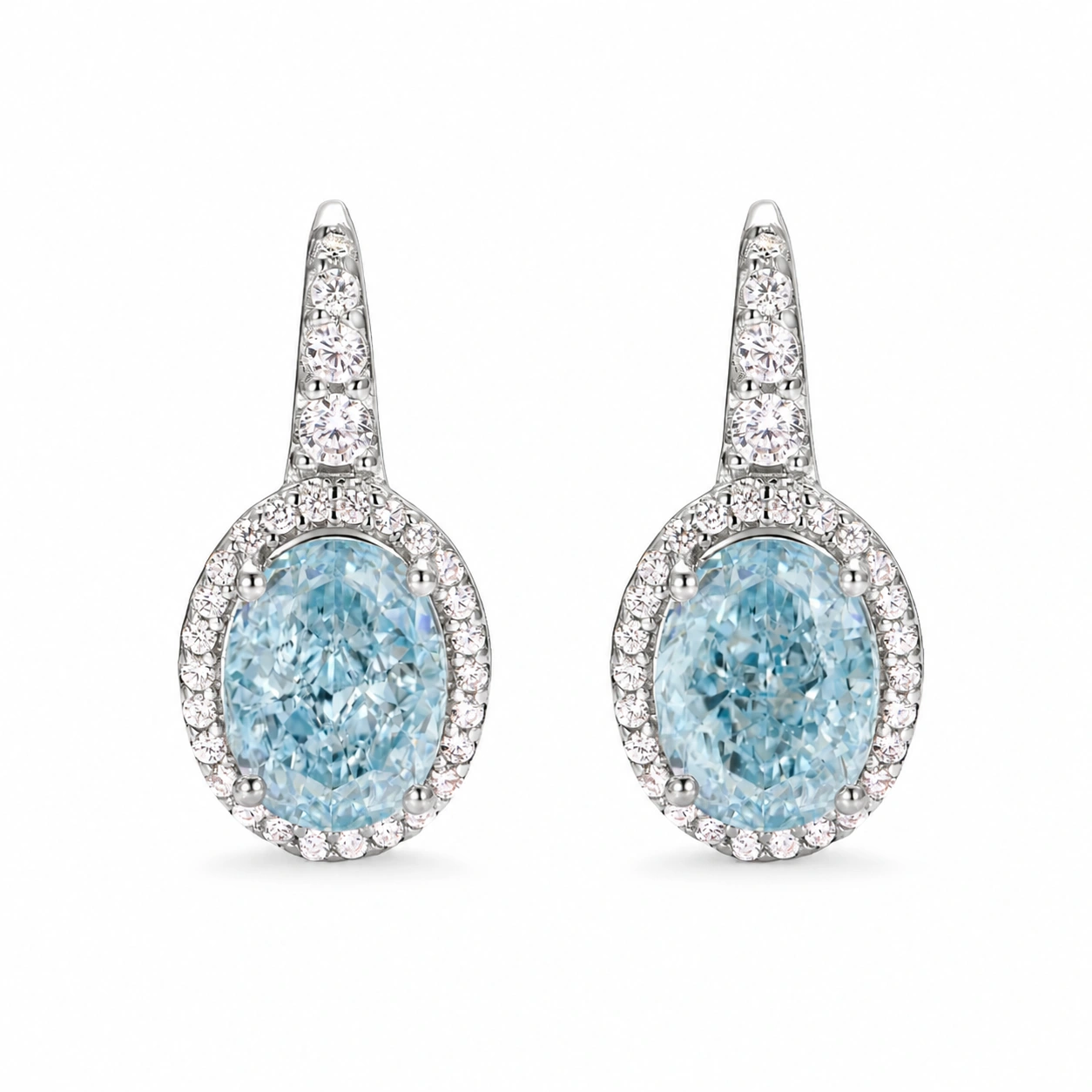 Oval Aquamarine Drop Earrings in Sterling Silver