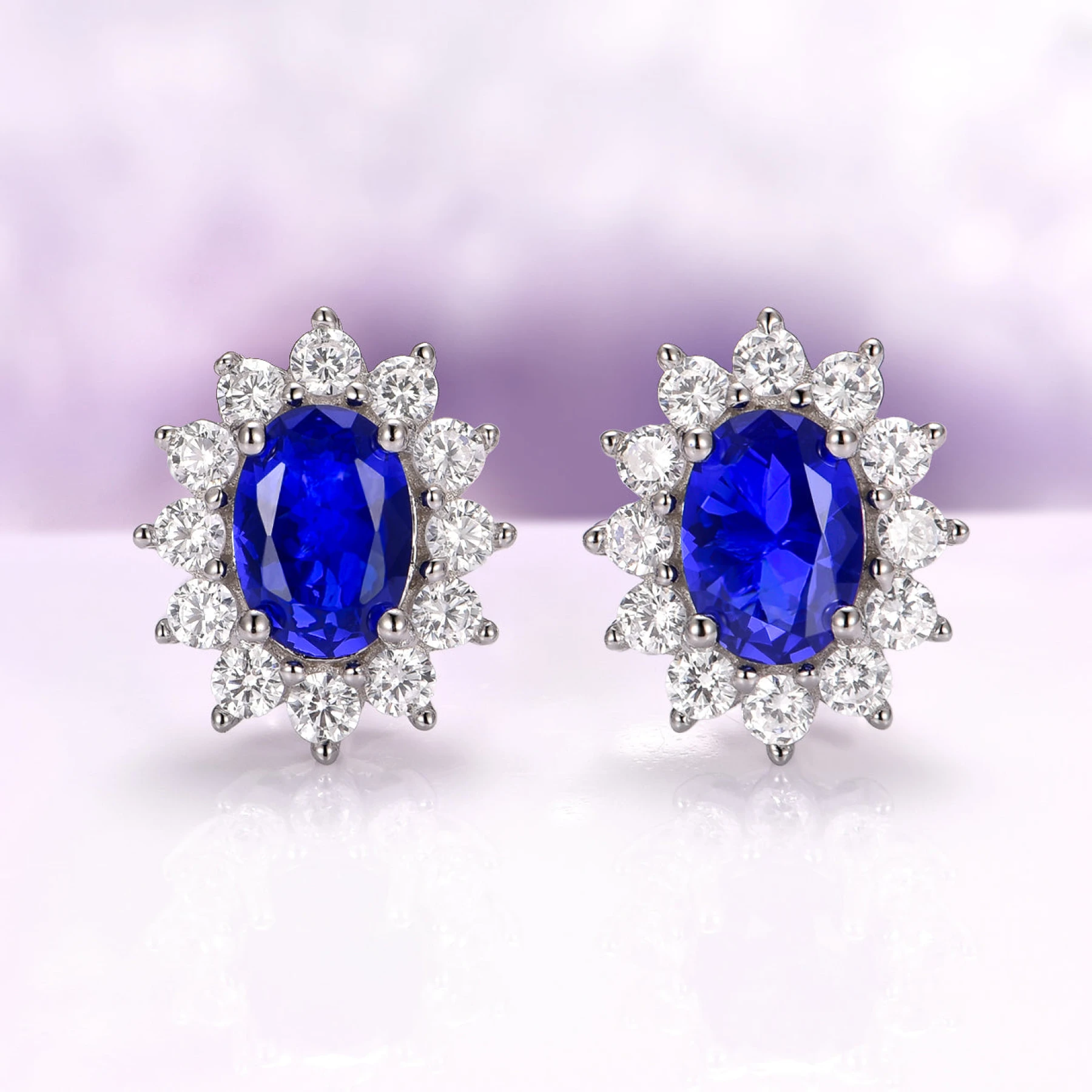 Princess Diana Blue Sapphire Stud Earrings in Sterling Silver
