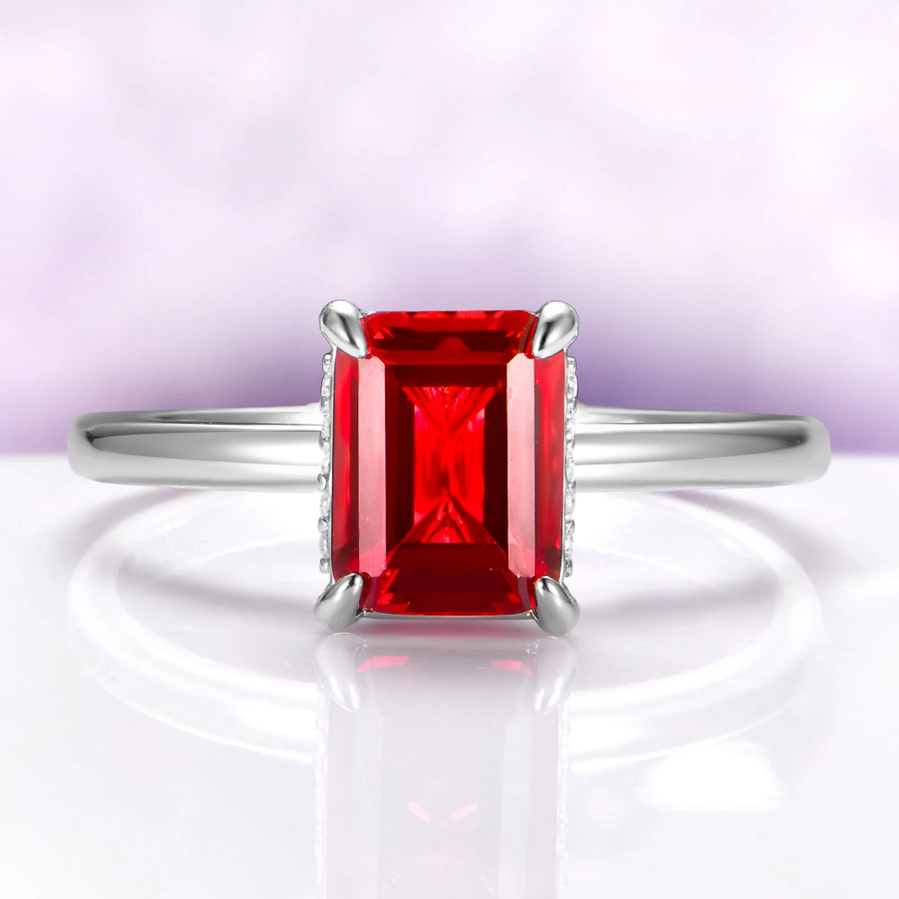 Raspberry Tourmaline Solitaire Engagement Ring in Sterling Silver