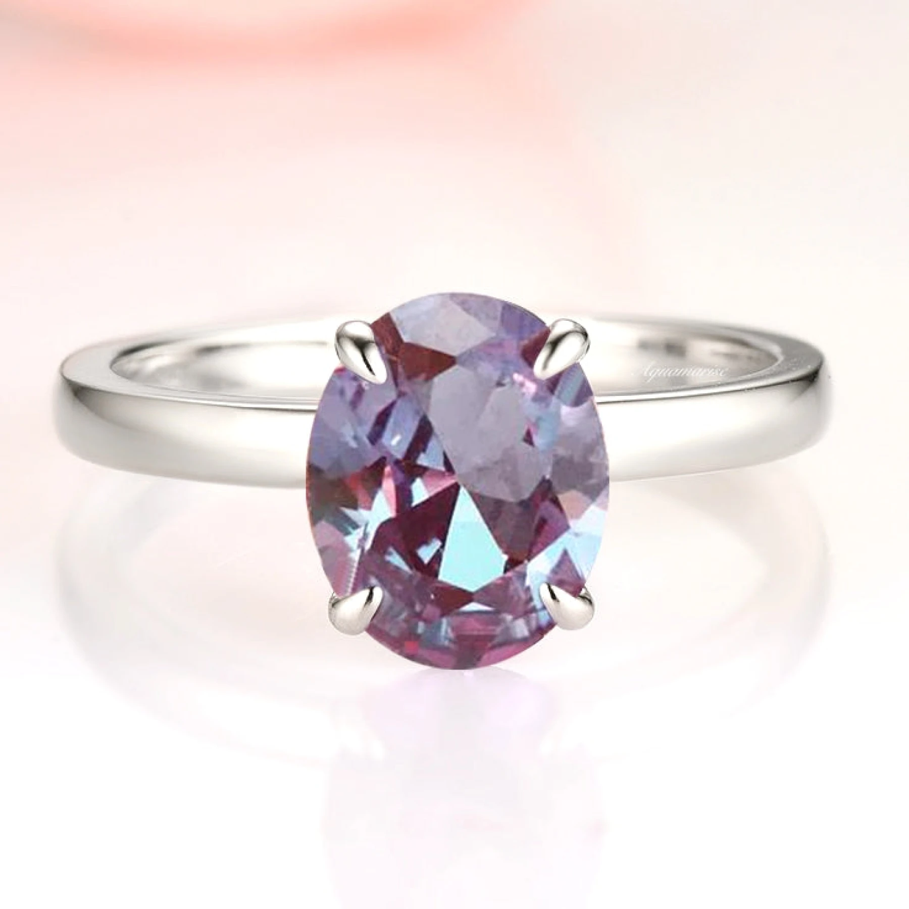 Solitaire 2ct Oval Cut Alexandrite Engagement Ring in Sterling Silver