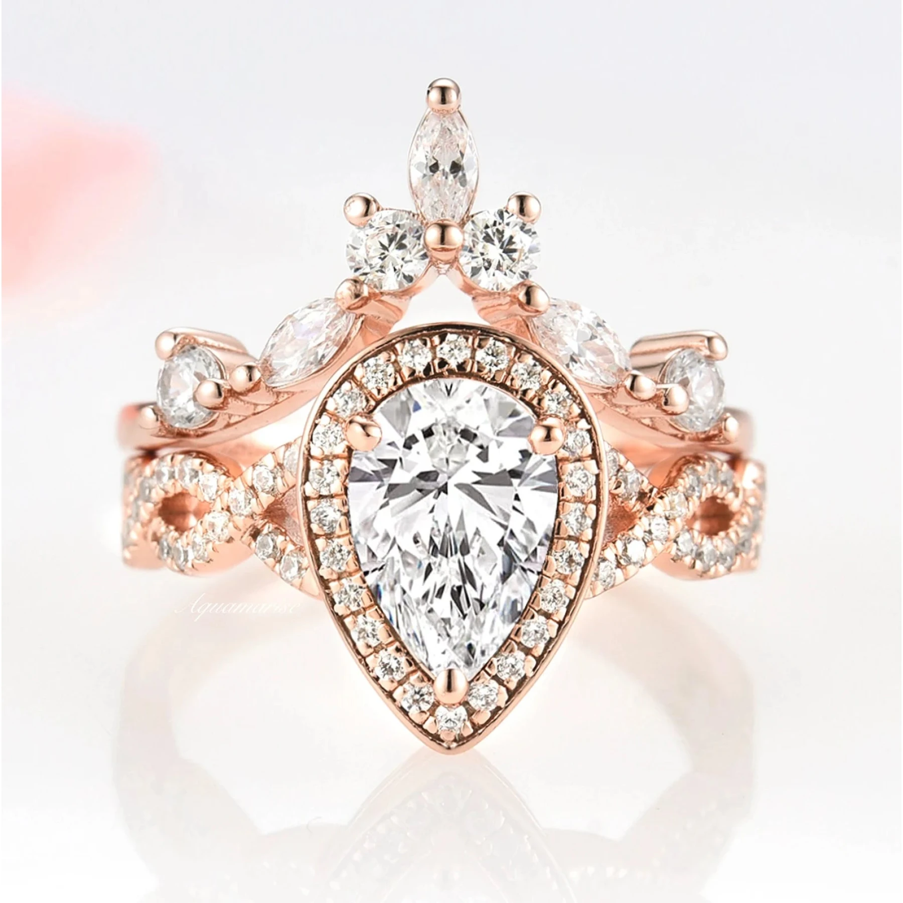 Nouveau Simulated Diamond Engagement Ring Set in 14K Rose Gold Vermeil