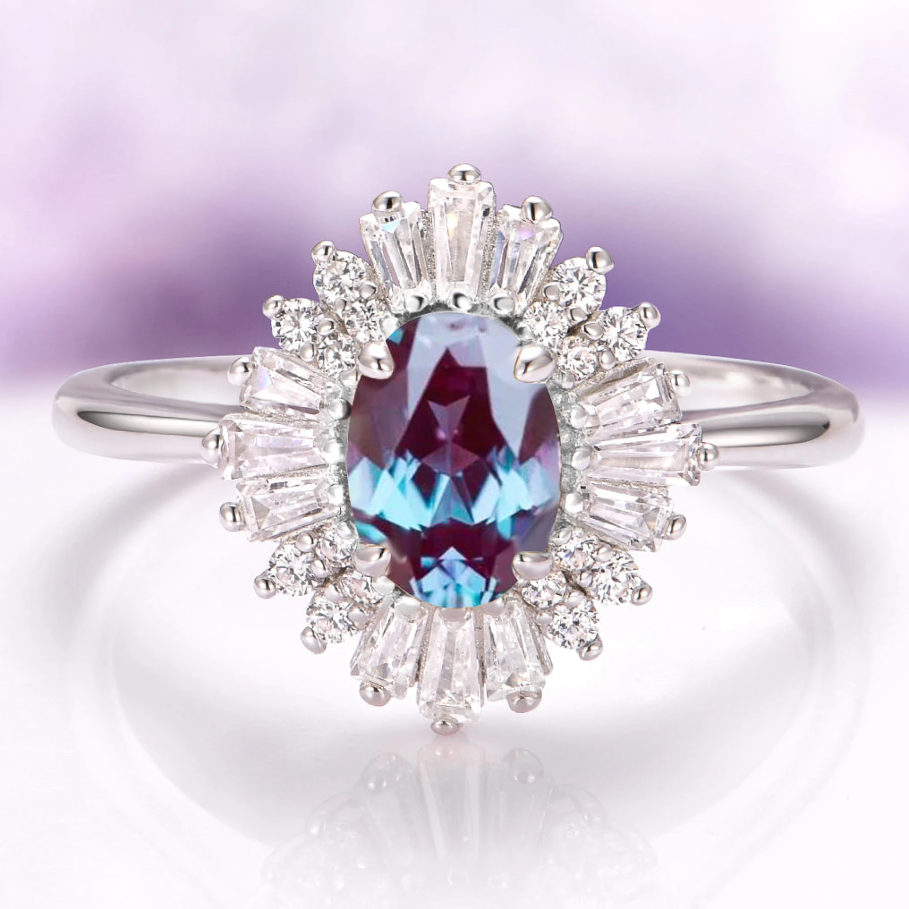 Victoria Art Deco Engagement Ring in Sterling Silver