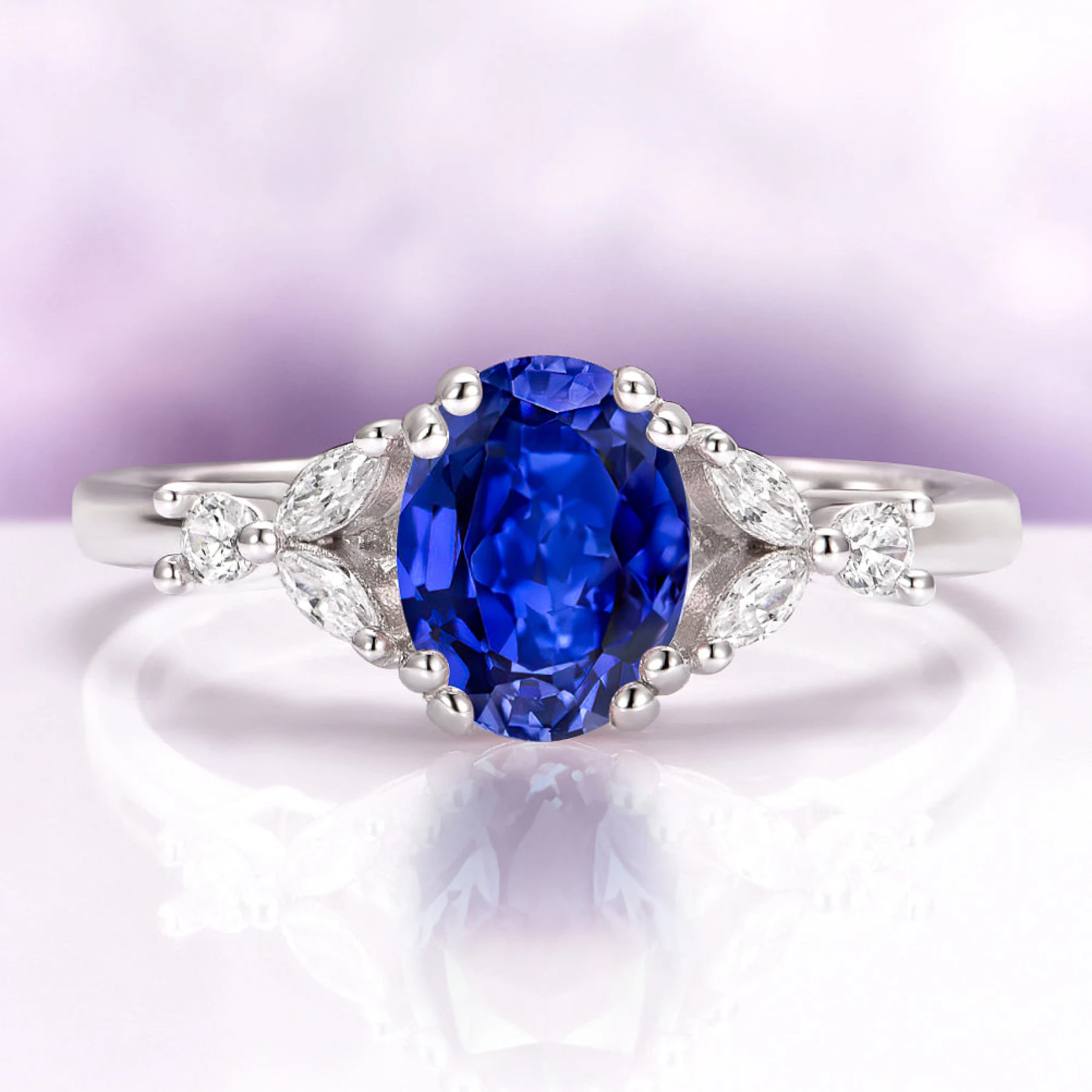 Oval Cut Engagement Ring in Sterling Silver