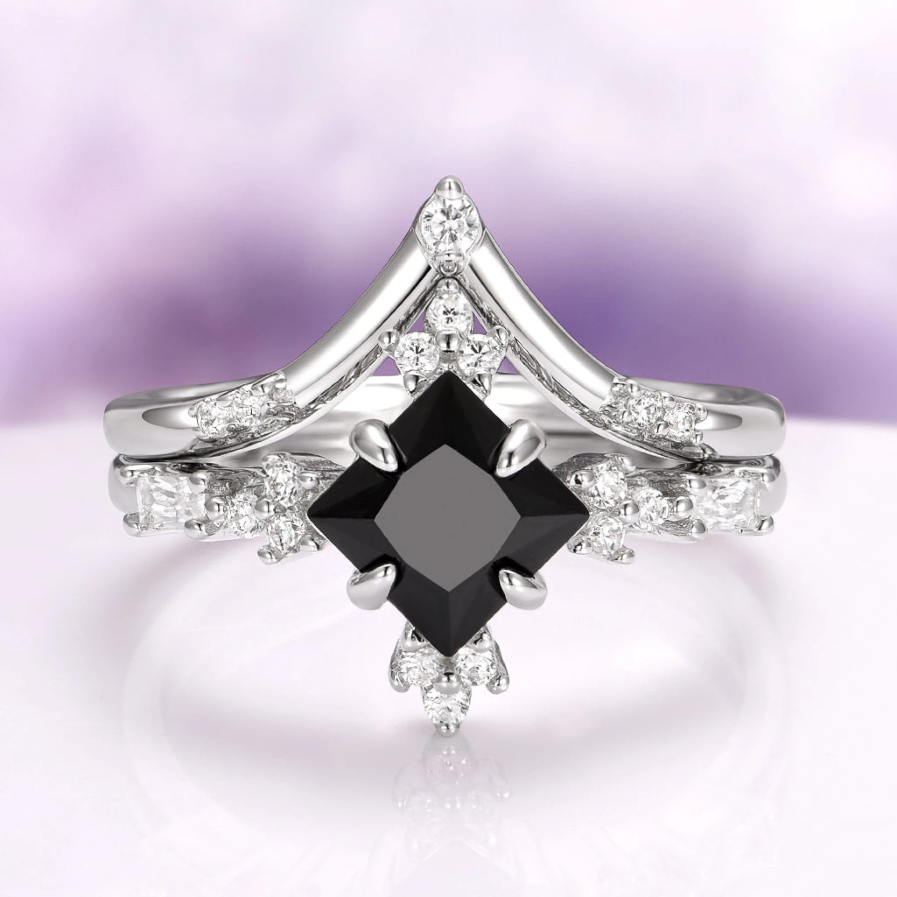Princess Cut Black Onyx Ring Set in Sterling Silver