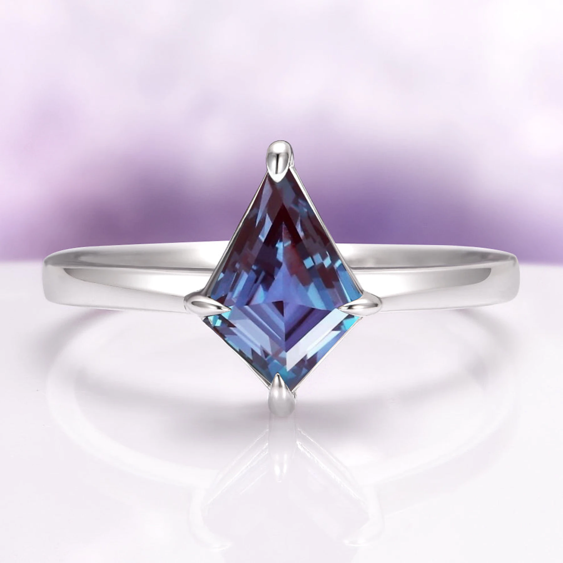 Geometric Kite Cut Alexandrite Engagement Ring in 14K White Gold