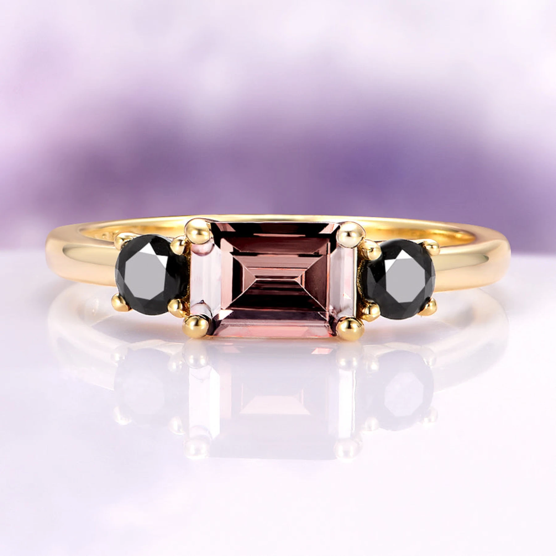Smoky Quartz & Black Onyx Ring in 14K Yellow Gold Vermeil