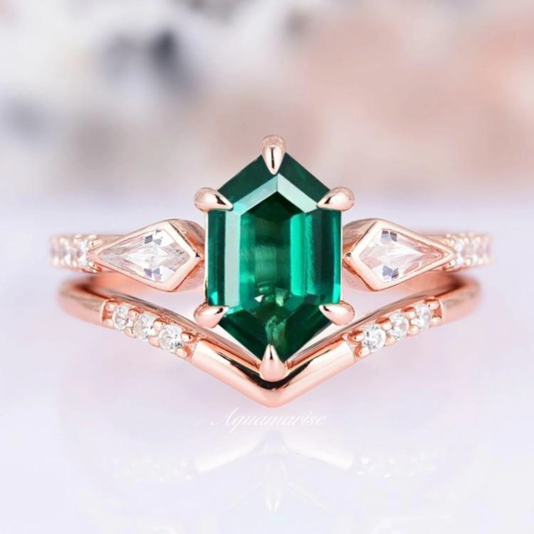 Hexagon Ring Set in 14K Rose Gold Vermeil