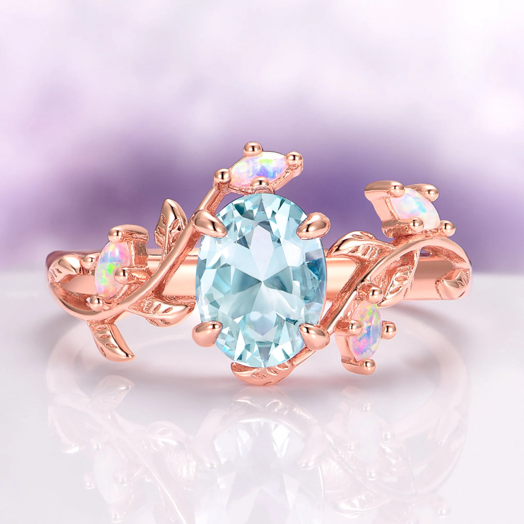 & Leaf Engagement Ring in Vermeil