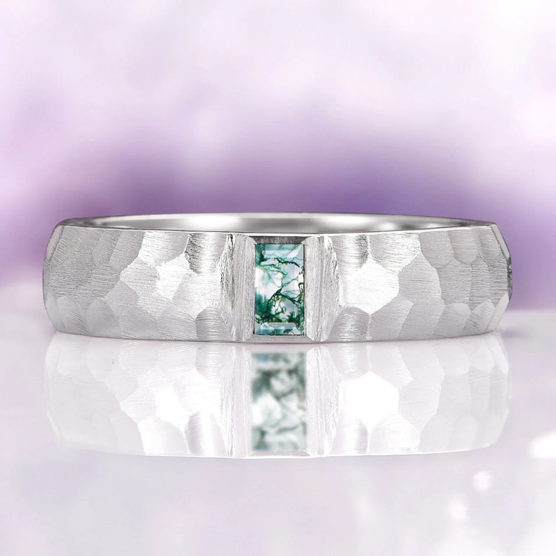 Moss Agate Wedding Band in Sterling Silver (5.5mm)