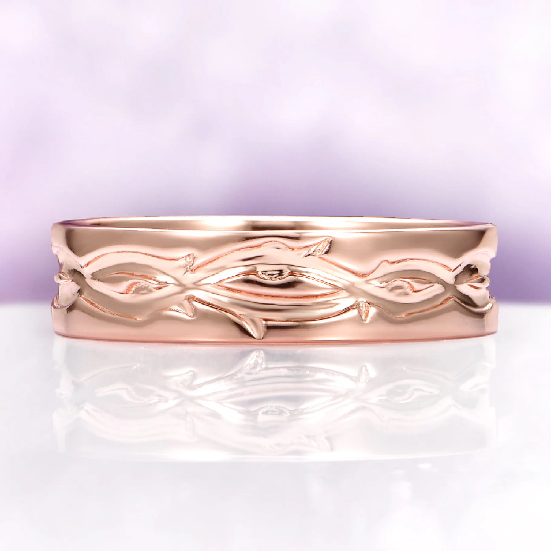 Nature Inspired Leaf Engraved Wedding Band