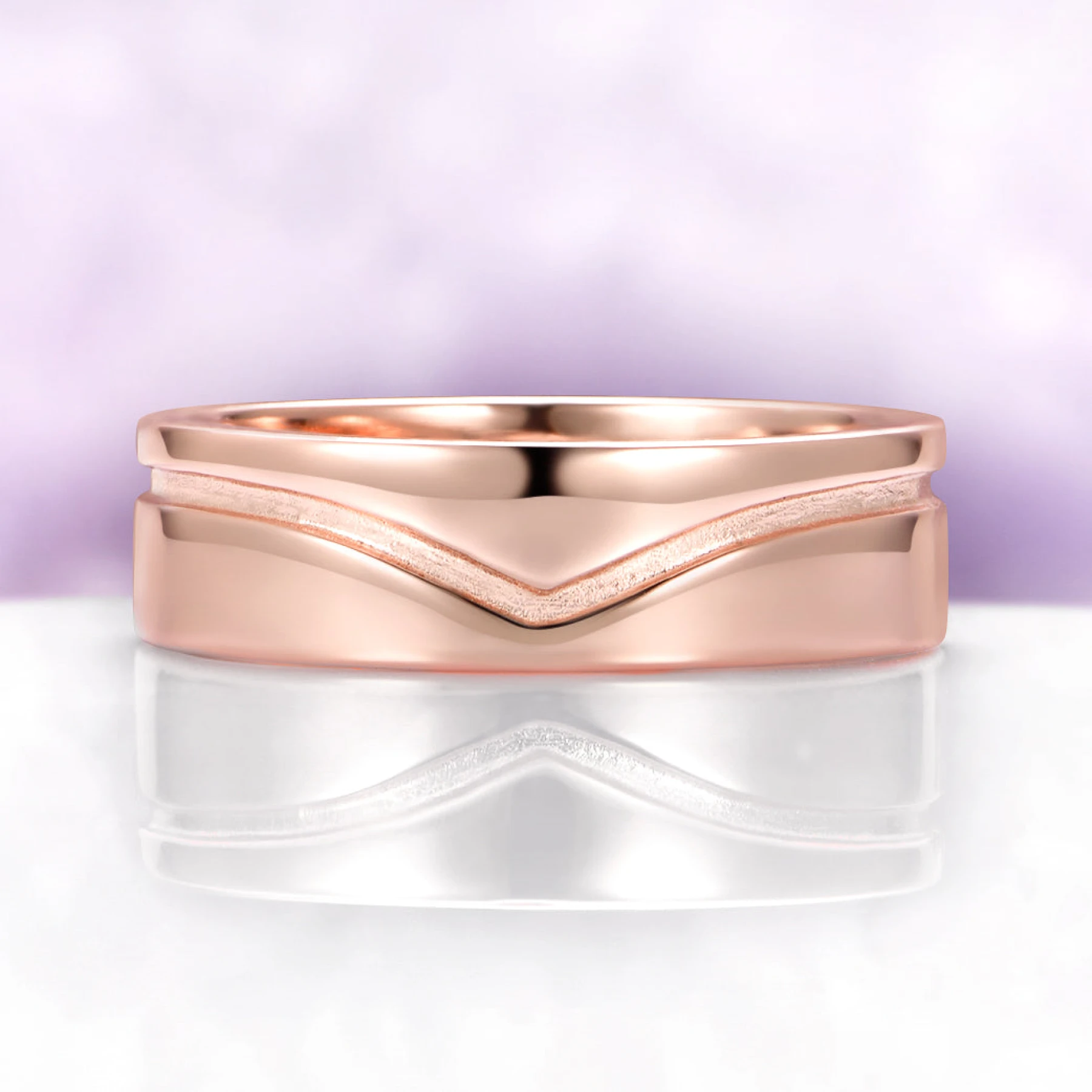 Chevron Wedding Band in 14K Rose Gold Vermeil (6mm)