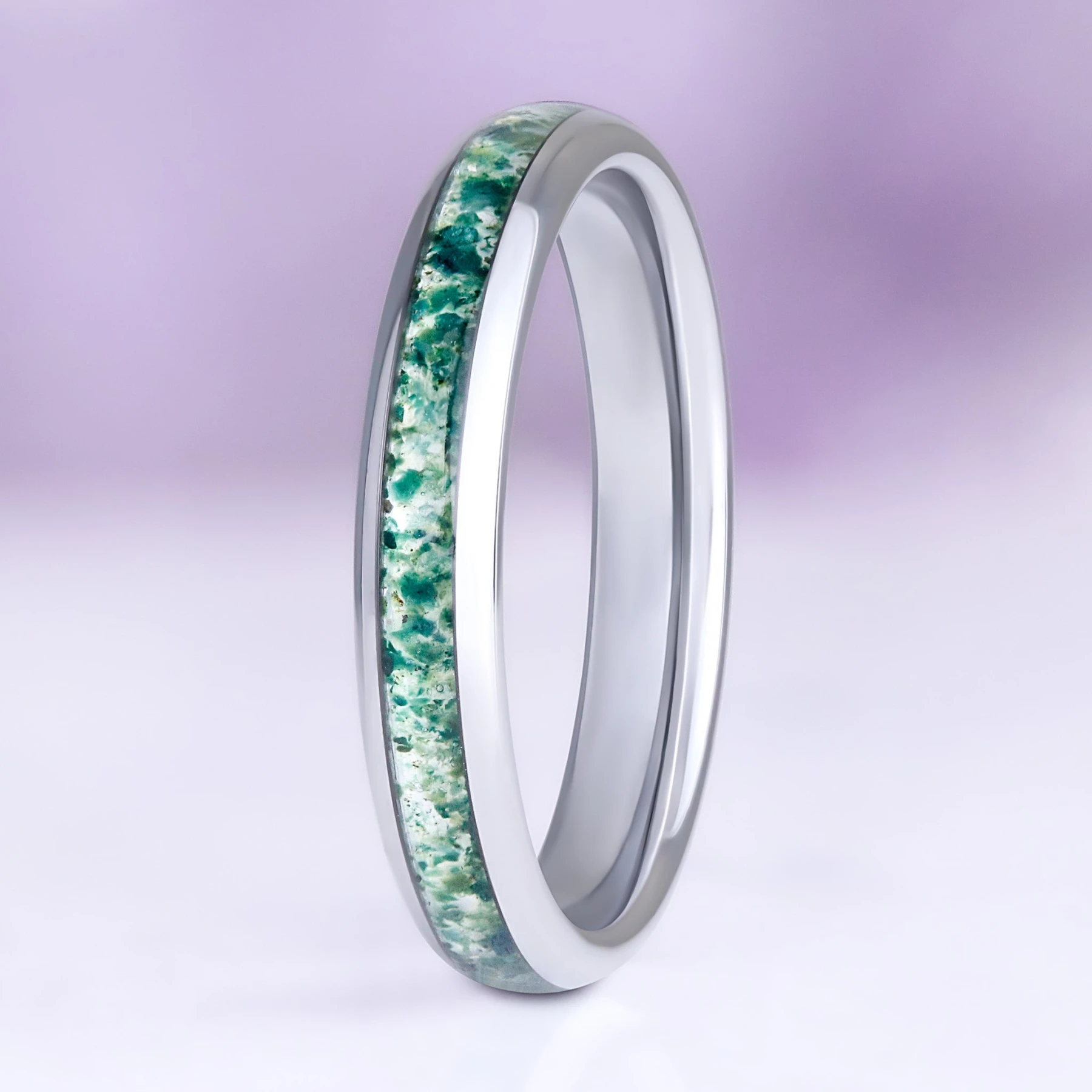 Moss Agate Wedding Band in Silver Tungsten Carbide (4mm)