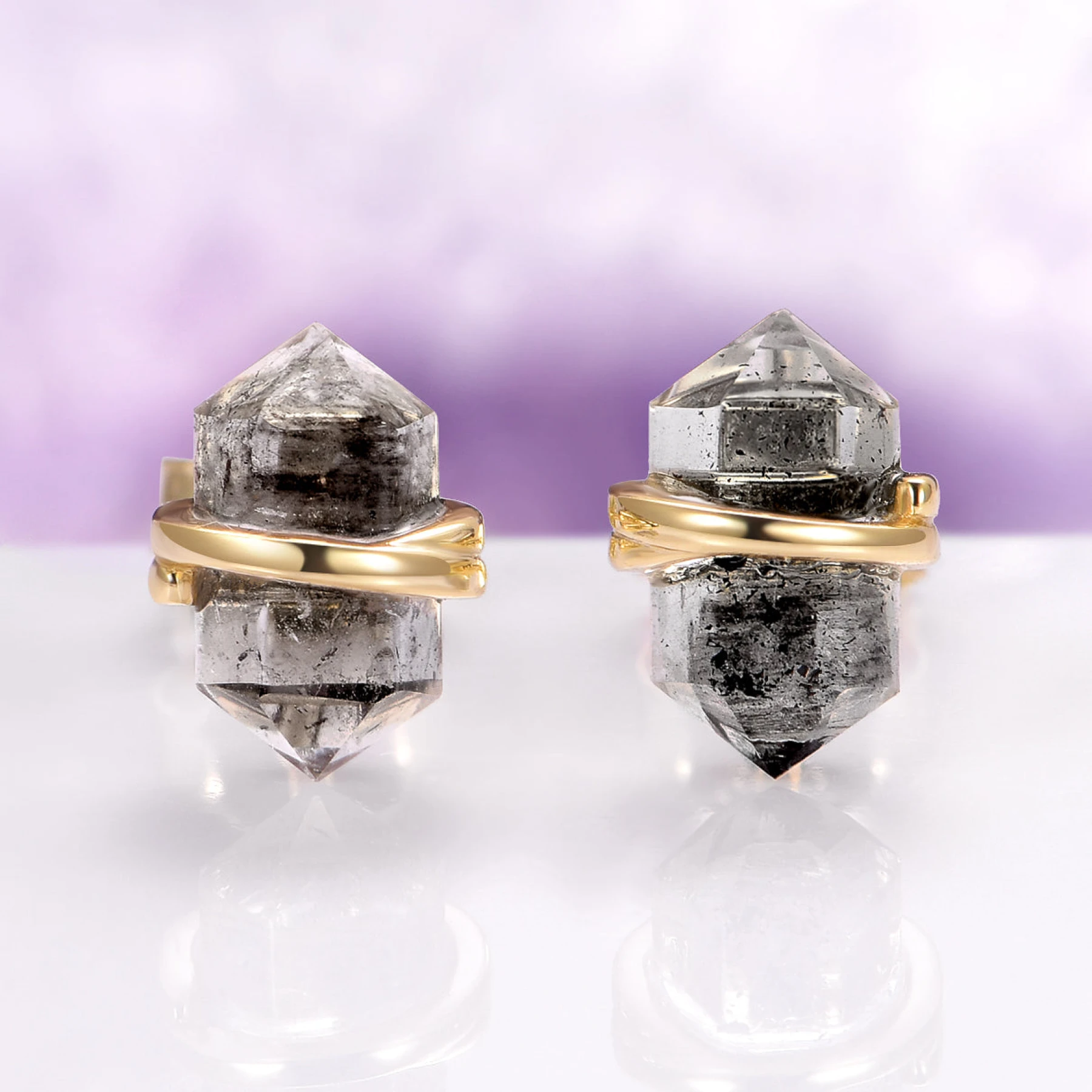 Salt & Pepper Diamond Stud Earrings in 14K Yellow Gold Vermeil (Herkimer Diamond)