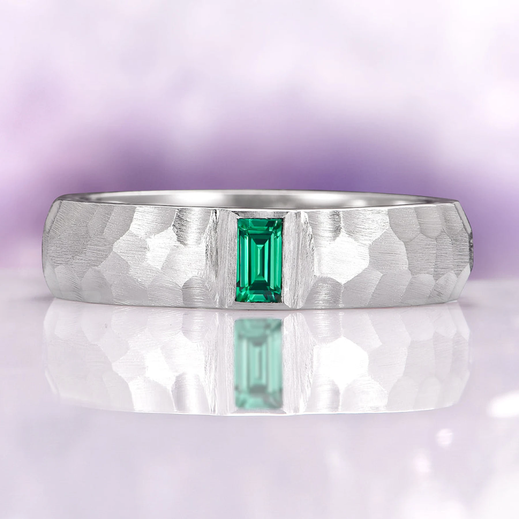 Hammered Wedding Band in 14K White Gold (5.5mm)