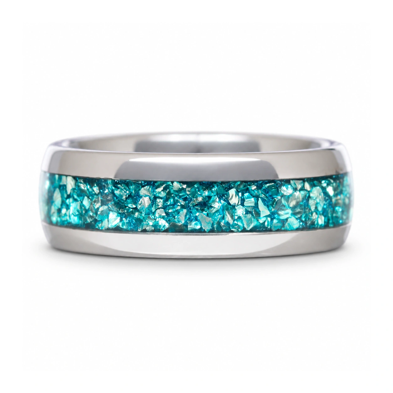 March Birthstone Aquamarine Men's Ring in Silver Tungsten Carbide (8mm)