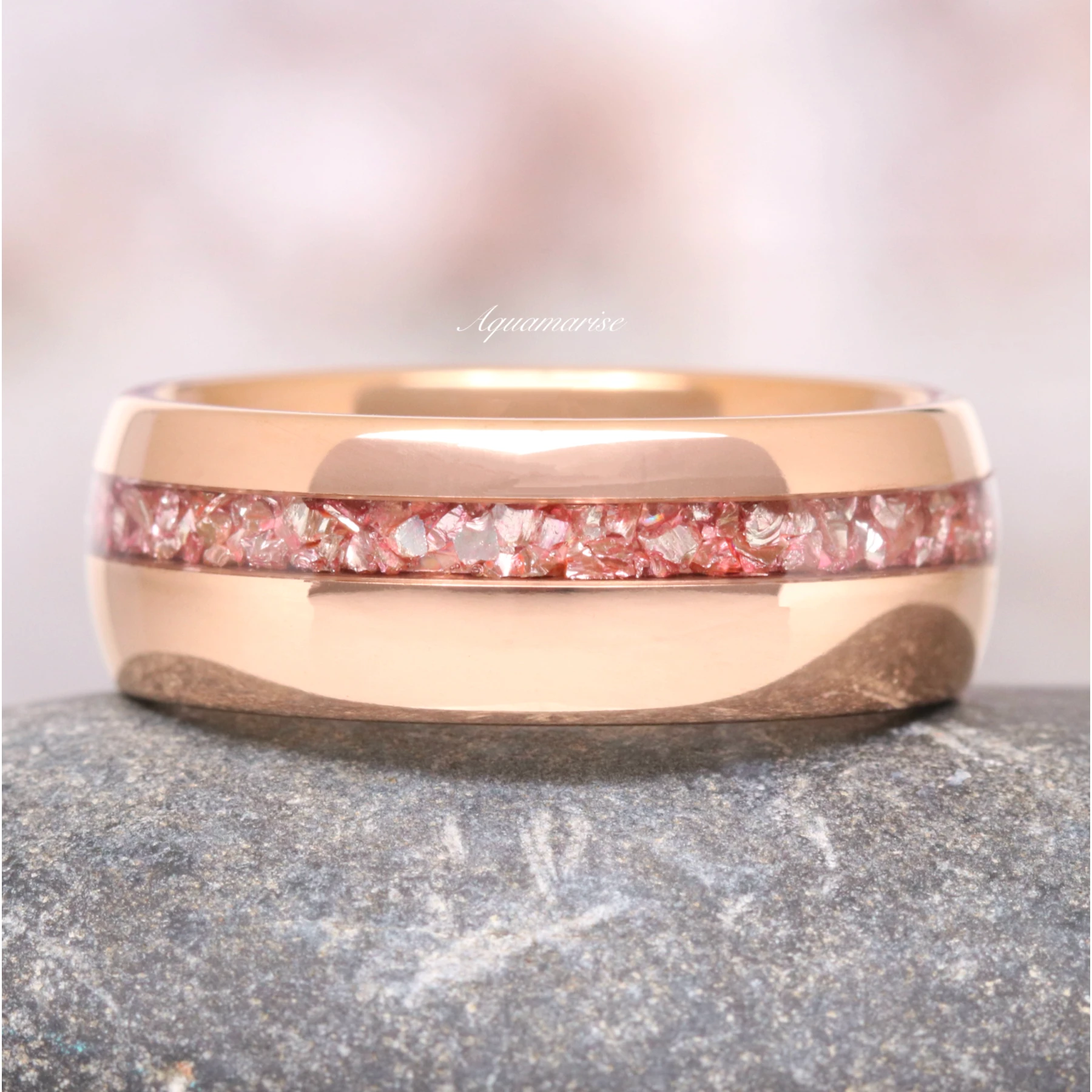 Morganite Offset Men's Wedding Band in Rose Gold Tungsten (8mm)