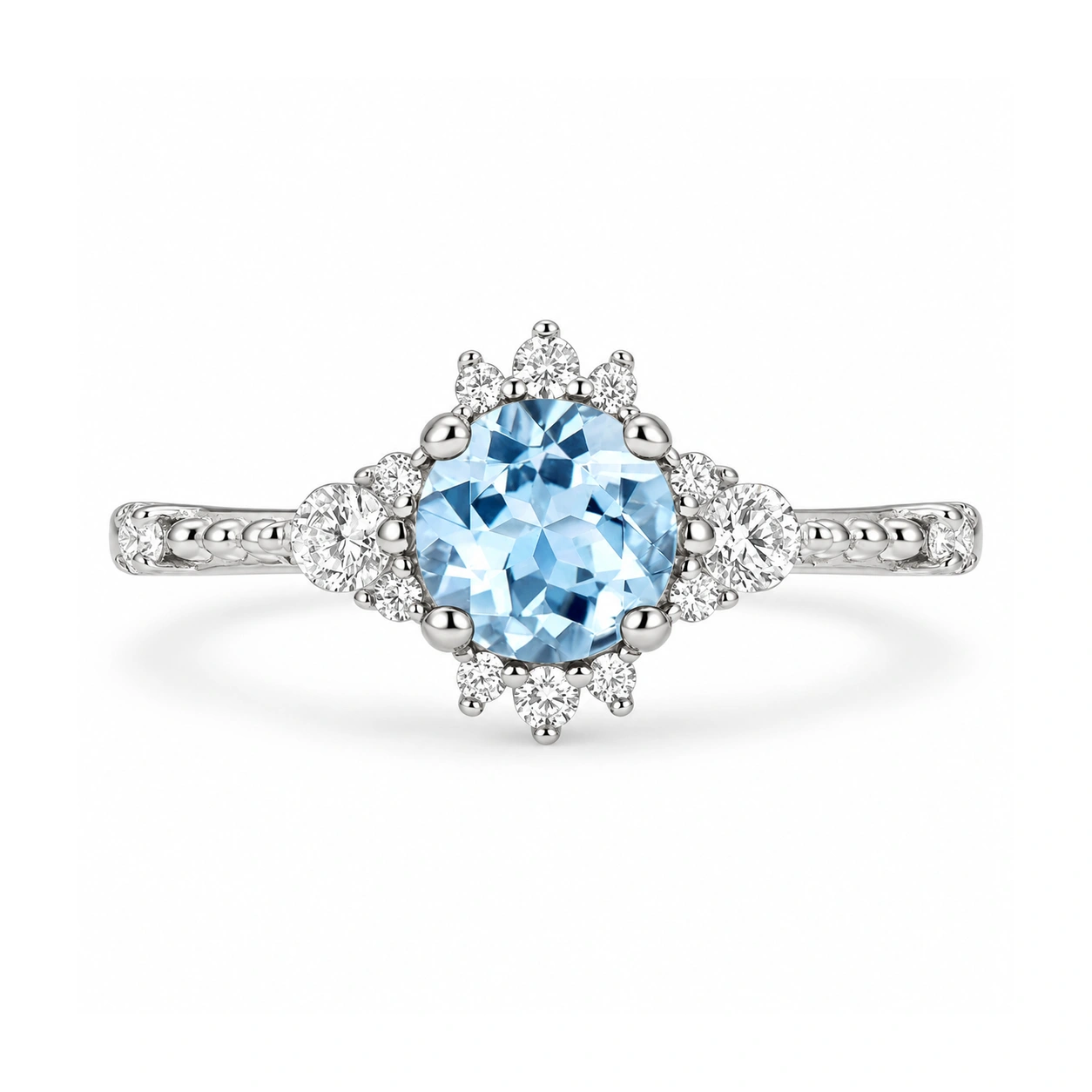Vintage Round Cut Aquamarine Ring in Sterling Silver