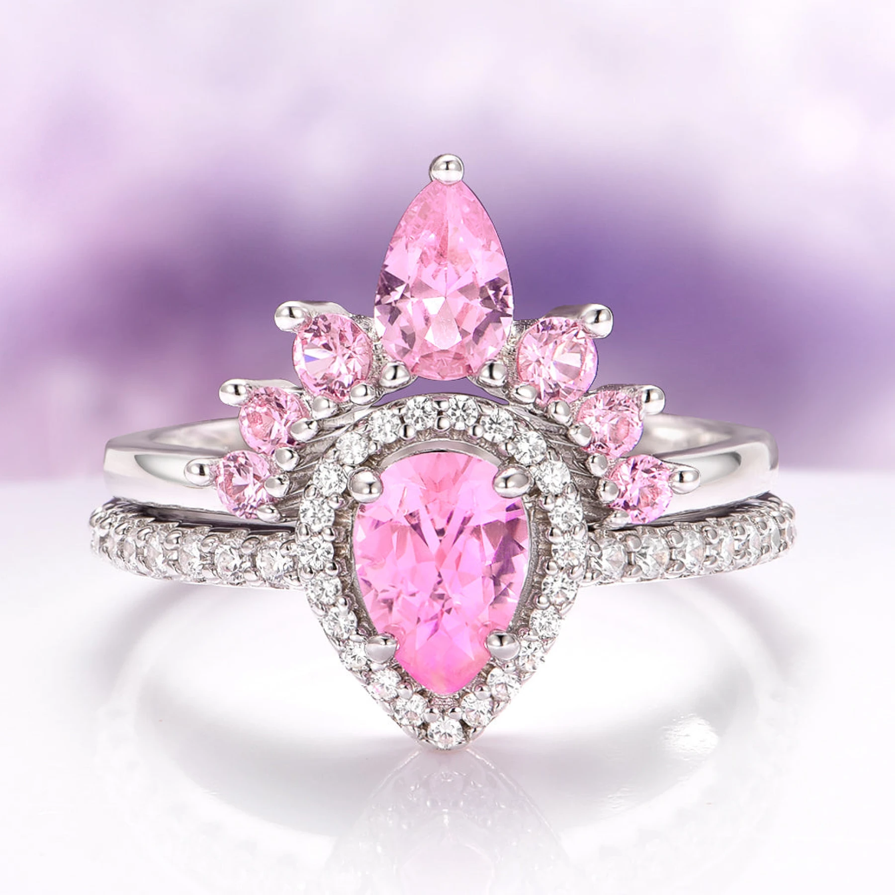 Amy Pink Sapphire Engagement Ring Set in Sterling Silver