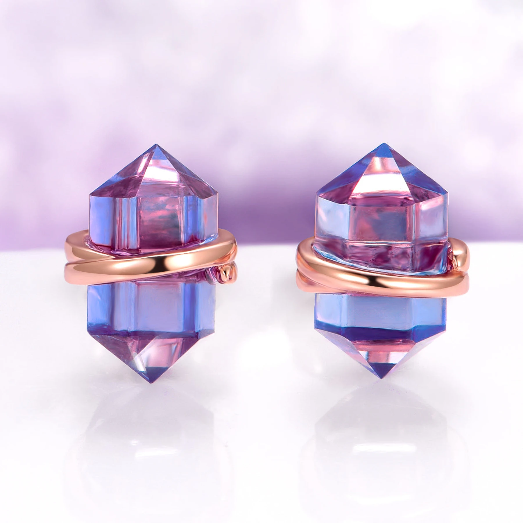 Minimalist Raw Alexandrite Stud Earrings in 14K Rose Gold Vermeil