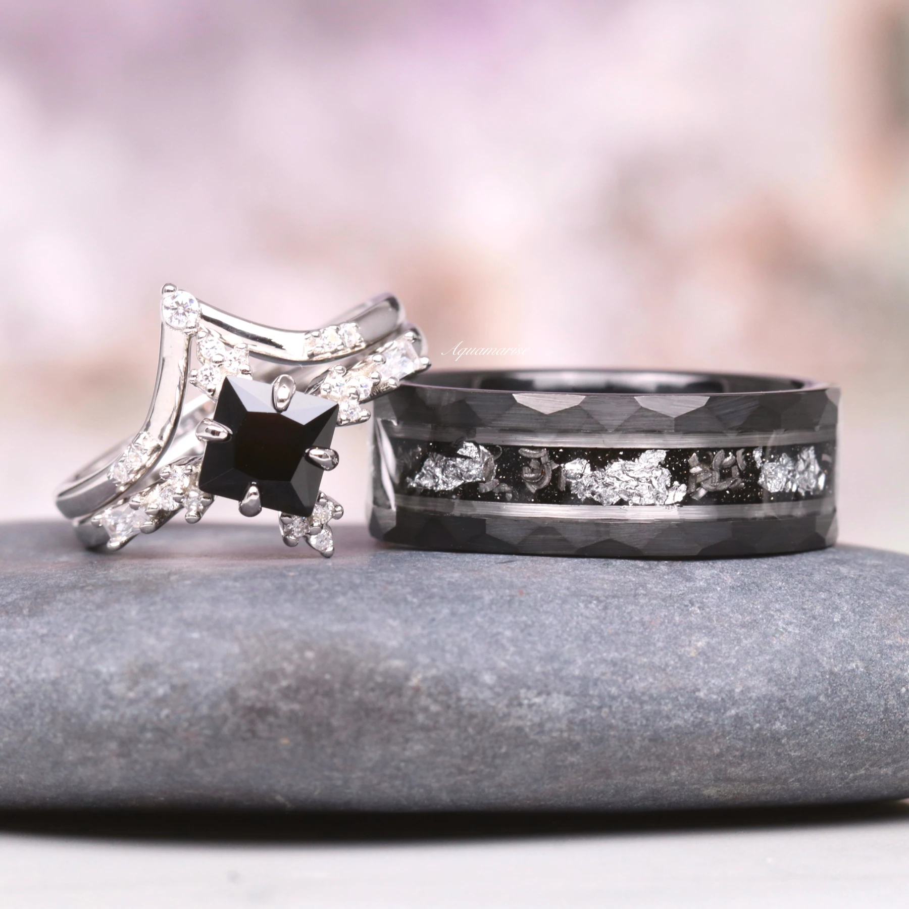 & Meteorite Couples Ring Set