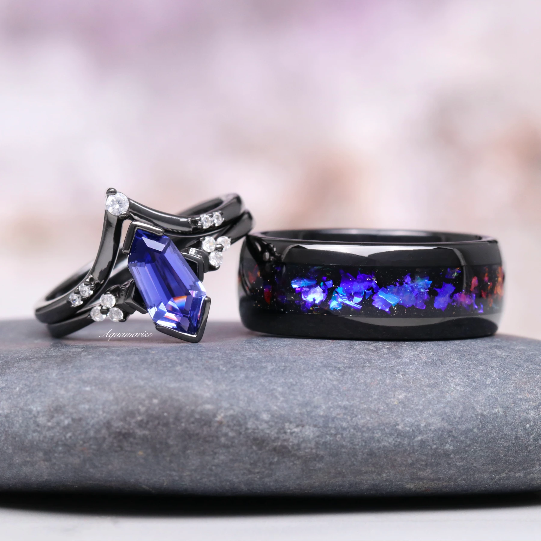 Orion Nebula & Tanzanite Couples Ring Set