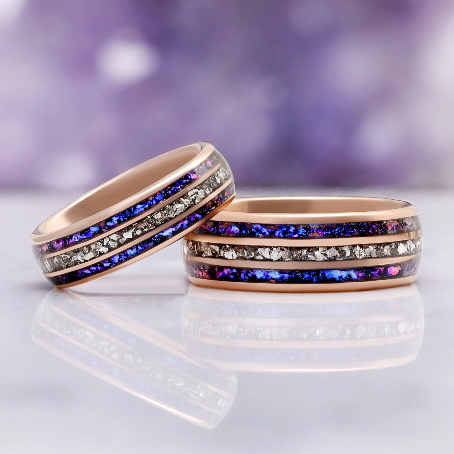 Orion Nebula & Crushed Diamond Couples Ring Set