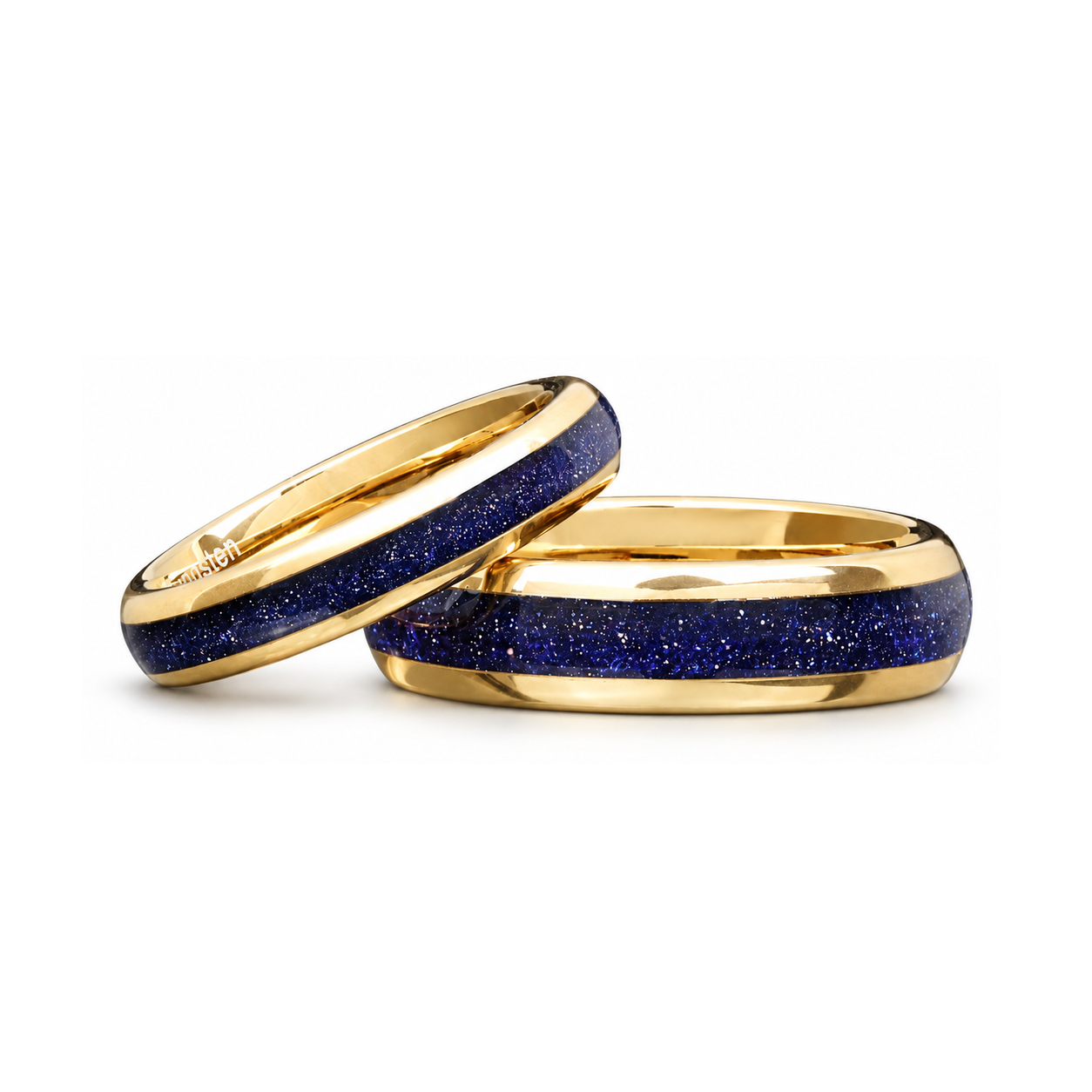 Great Rift Nebula Gold Ring Set, His and Hers Tungsten Wedding Band