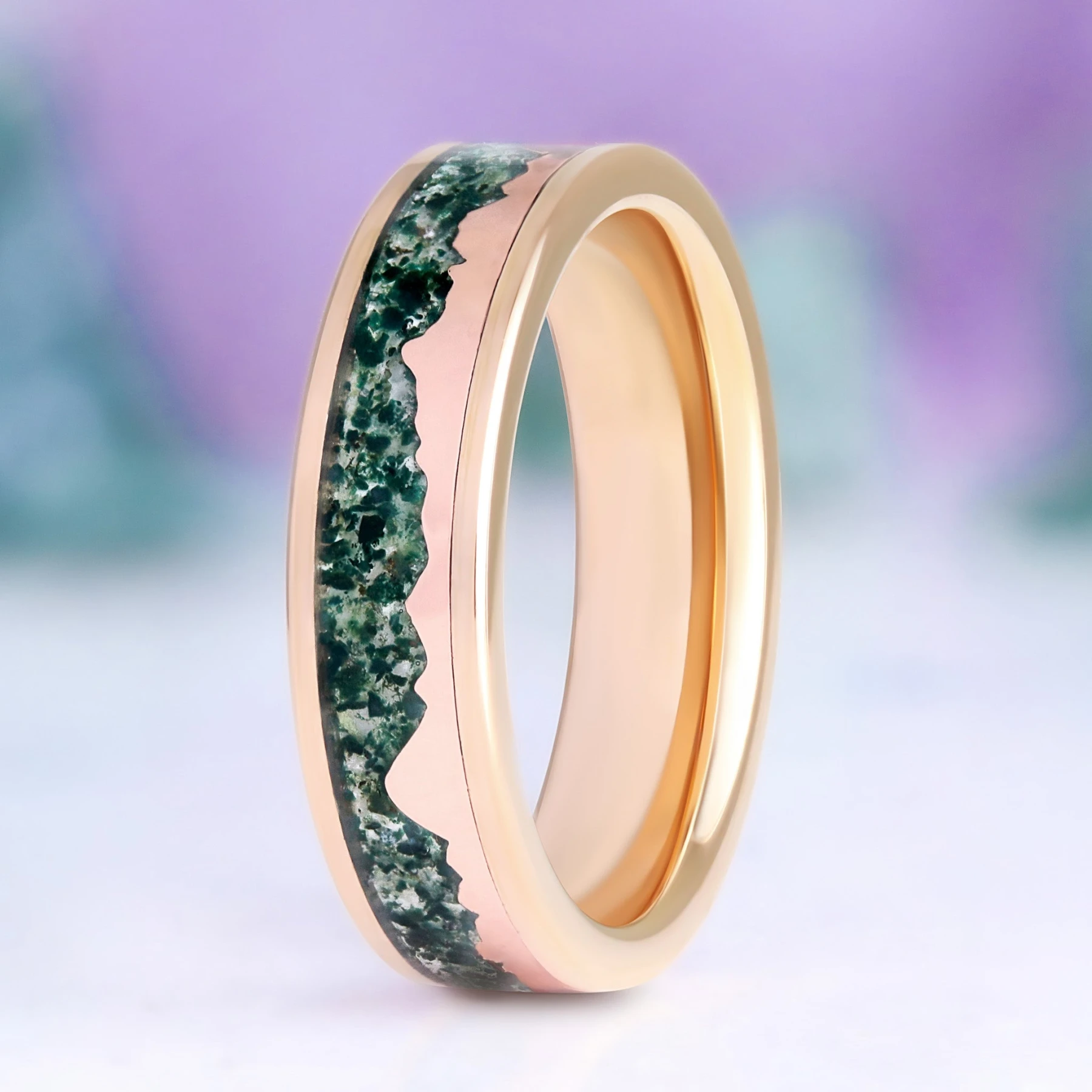Mountain Range Moss Agate Men's Wedding Band in Tungsten (6mm)