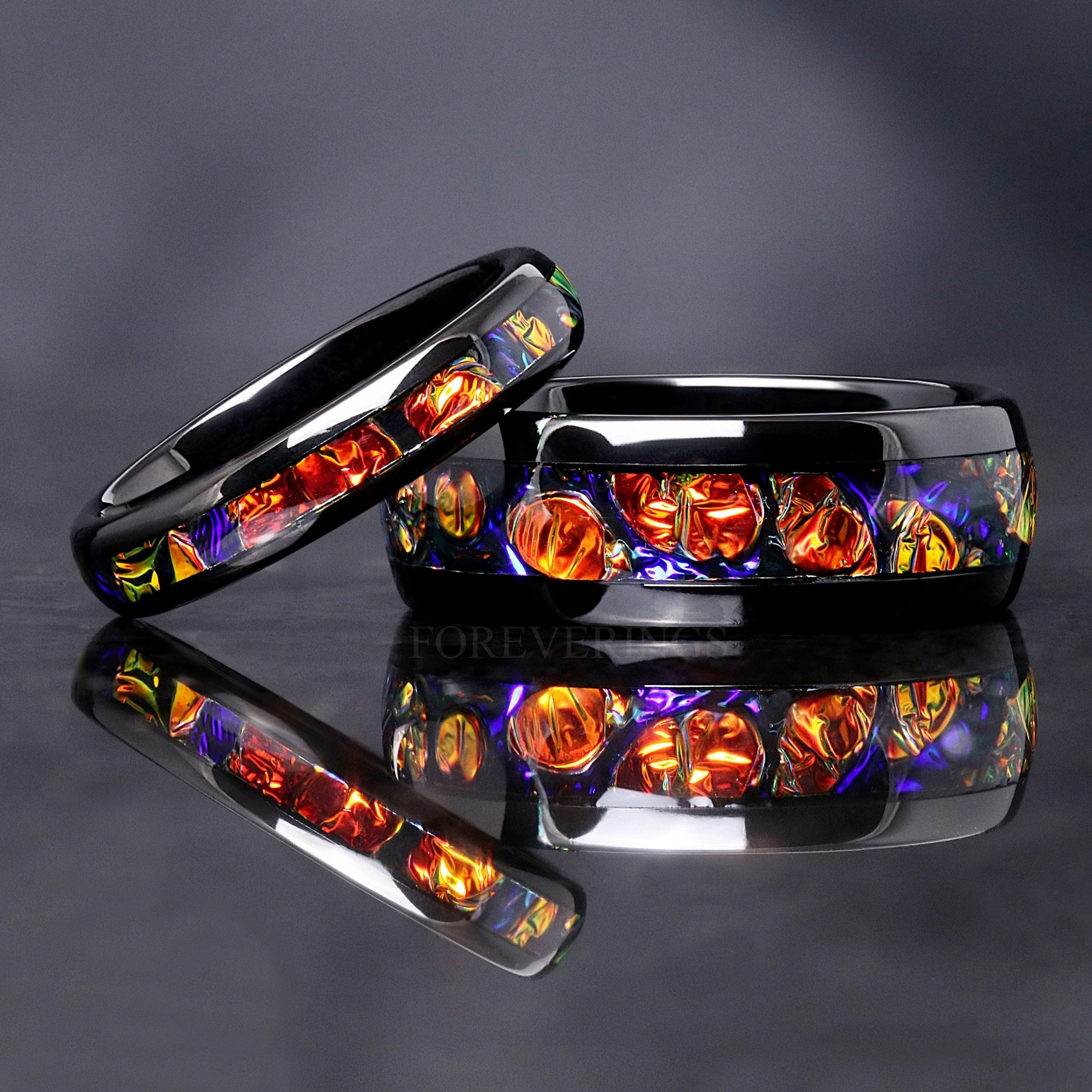 Caraxes Dragon Ring Set, His Her Tungsten Wedding Band