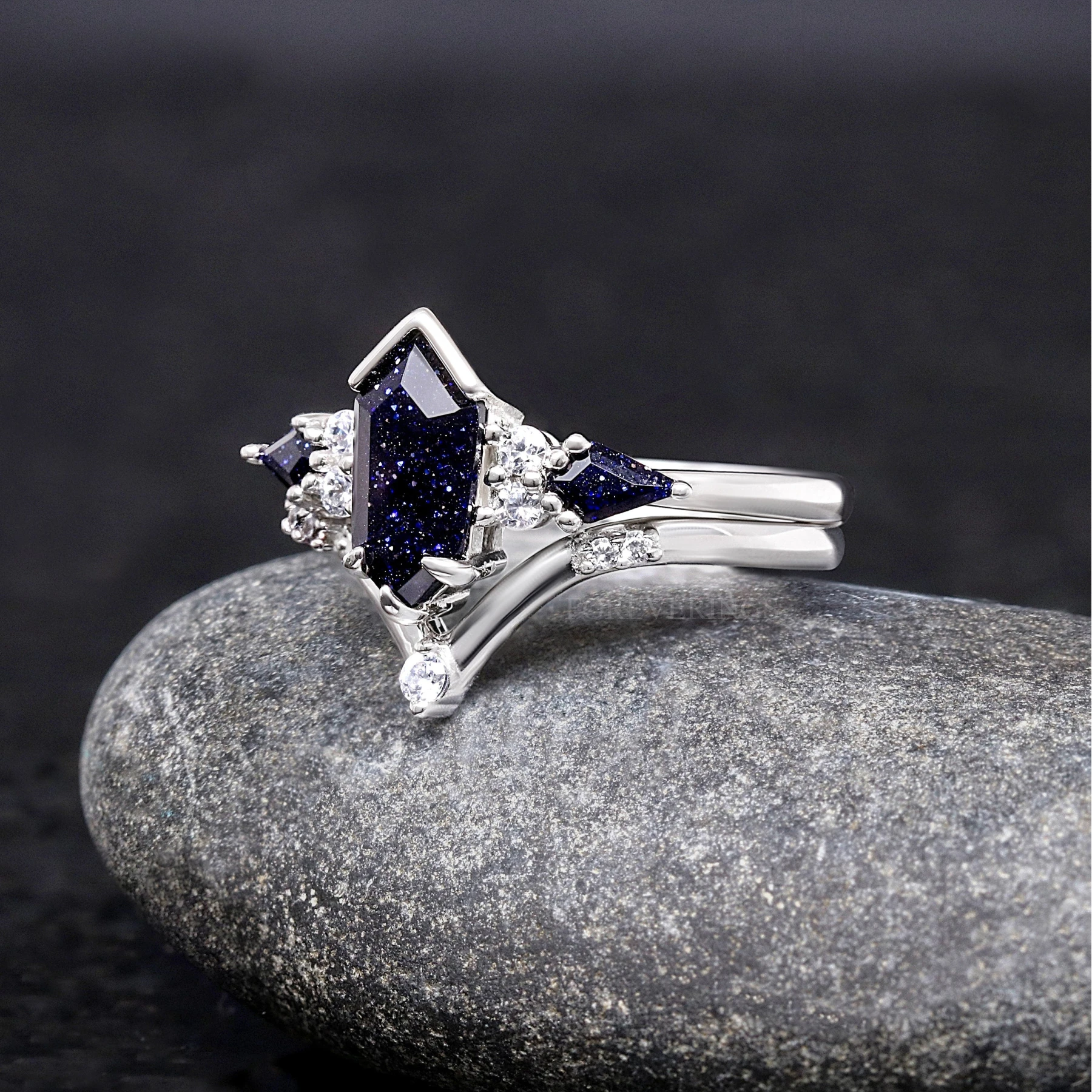 Great Rift Nebula Ring Set Kite Coffin, His and Hers Wedding Band, Matching Starry Night Ring, Sandstone, Couple Ring, Tungsten, 925 Silver - view 4