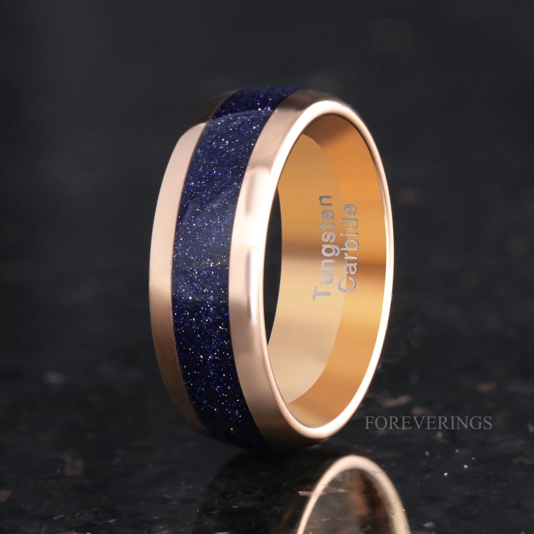 Great Rift Nebula Ring Set, Rose Gold Sandstone, His and Hers Wedding Band, Space Couples Ring, Rose Gold Tungsten and 925 Sterling Silver - view 3