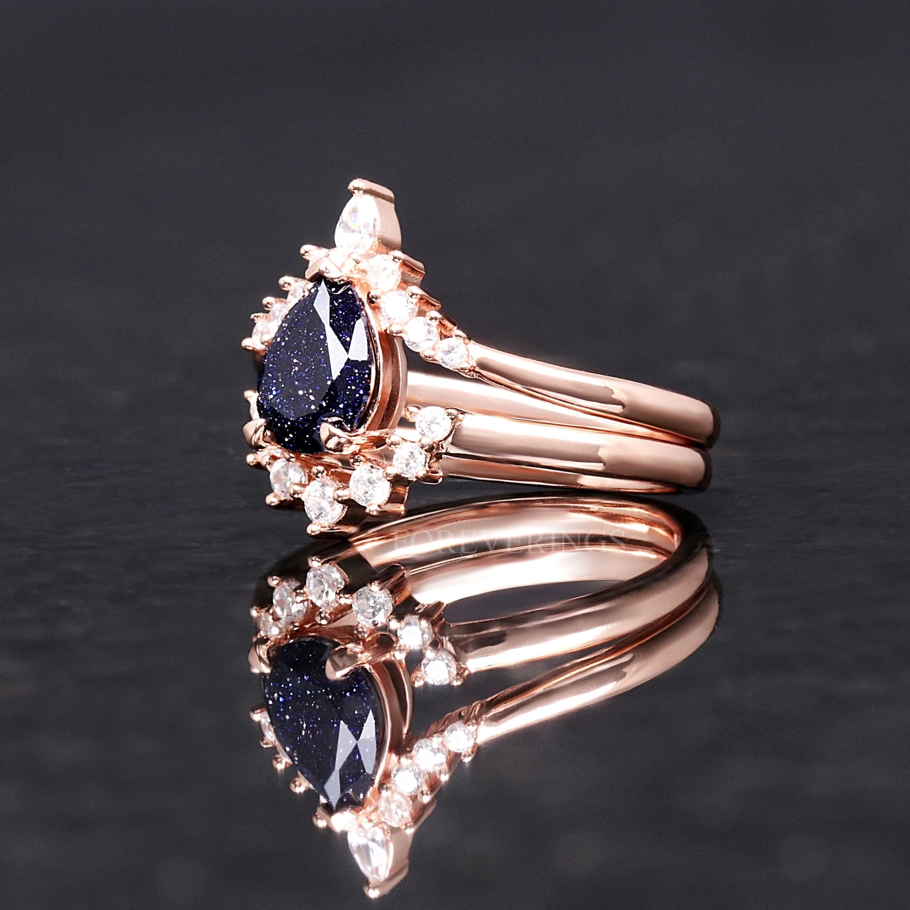 Great Rift Nebula Ring Set, Rose Gold Sandstone, His and Hers Wedding Band, Space Couples Ring, Rose Gold Tungsten and 925 Sterling Silver - view 5