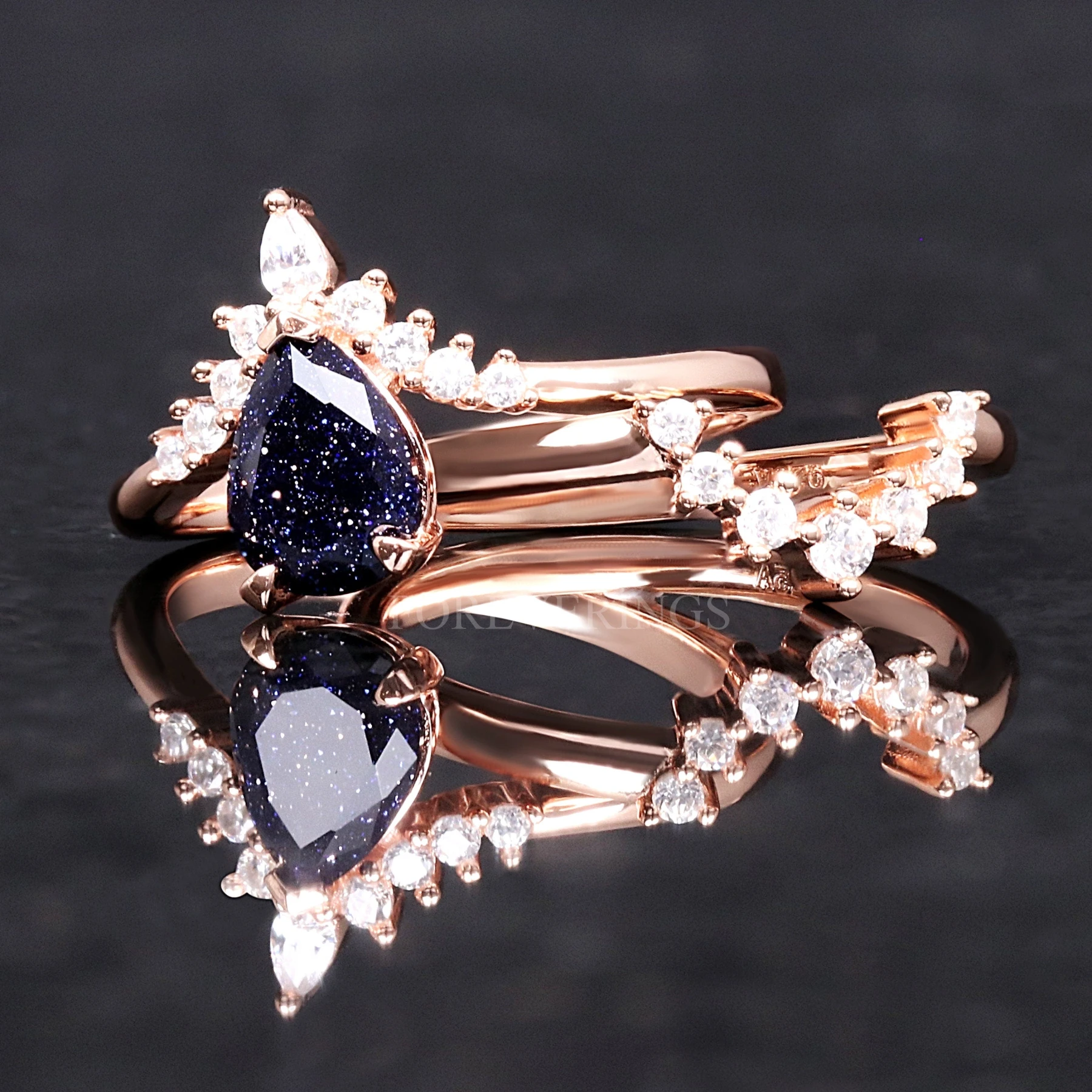 Great Rift Nebula Ring Set, Rose Gold Sandstone, His and Hers Wedding Band, Space Couples Ring, Rose Gold Tungsten and 925 Sterling Silver - view 6
