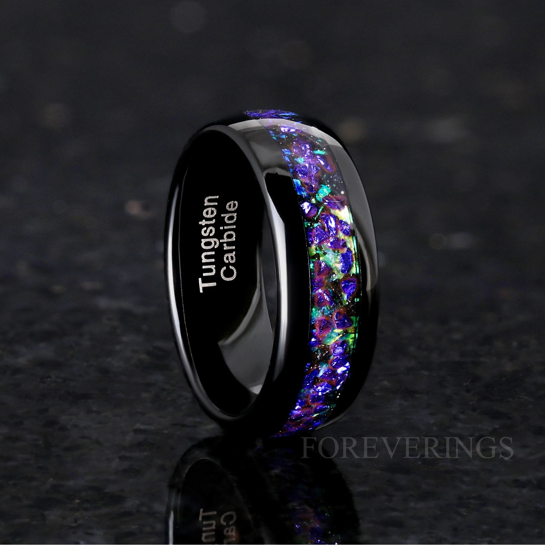 His and Her Ghost Nebula Ring Set, Couples Ring, Galaxy Ring Set, Blue Sapphire, Green Tsavorite, Matching Black Wedding Band, Engraving - view 4