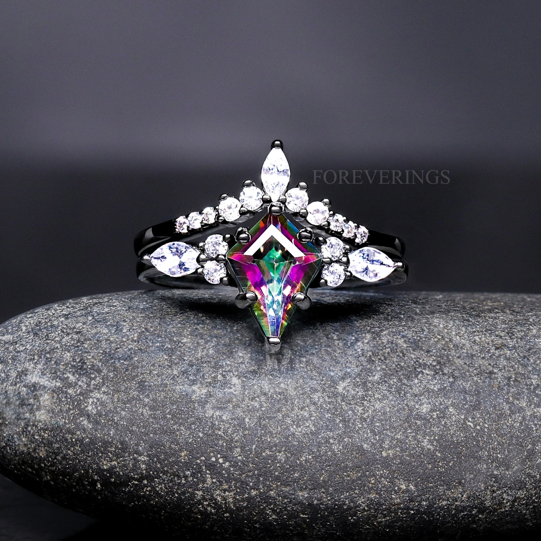 His and Her Mystic Topaz Galaxy Ring Set, Cass Supernova, Black Engagement Ring Set, Unique Couple Ring, Alternative Wedding Ring, Engraving - view 2