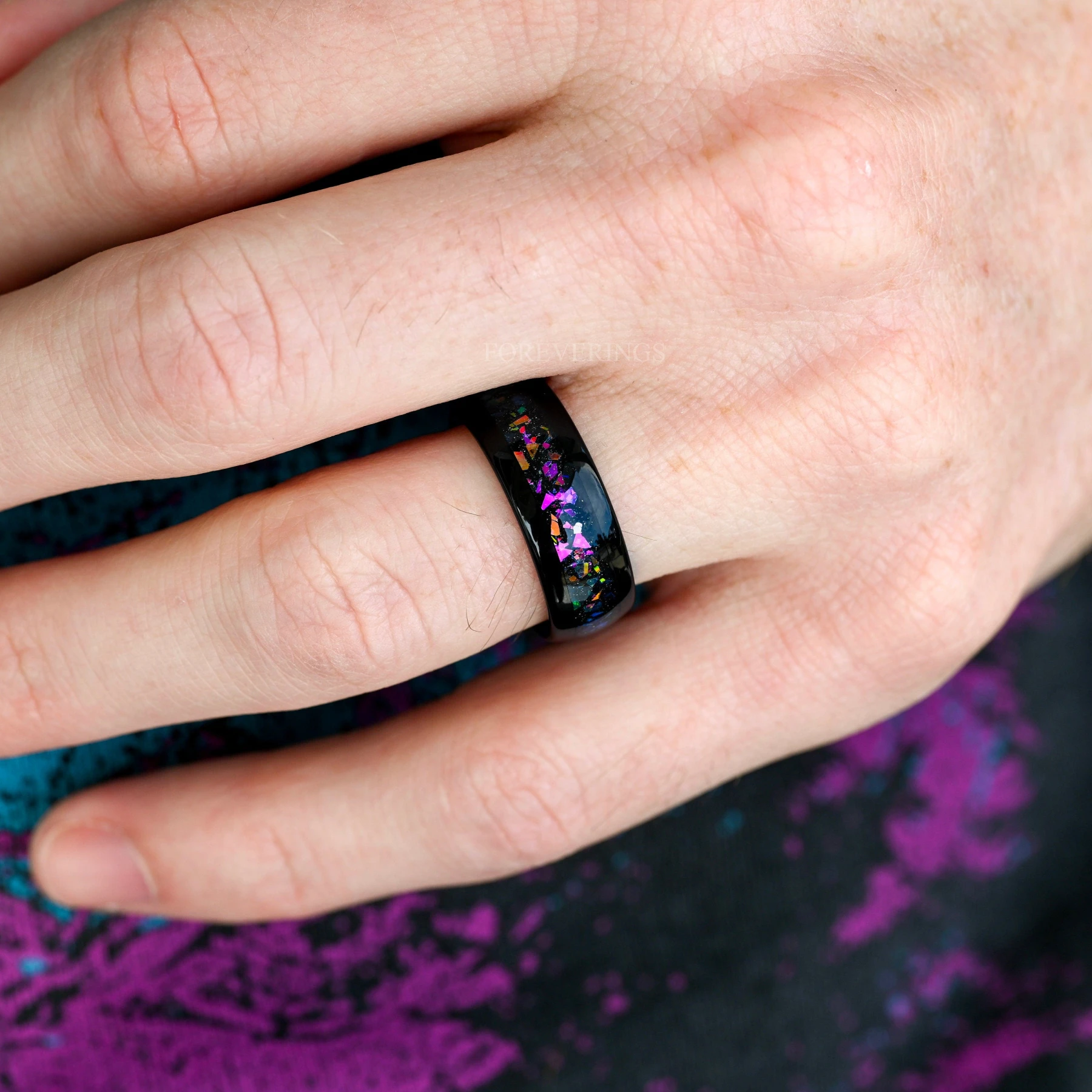 His and Her Mystic Topaz Galaxy Ring Set, Cass Supernova, Black Engagement Ring Set, Unique Couple Ring, Alternative Wedding Ring, Engraving - view 6