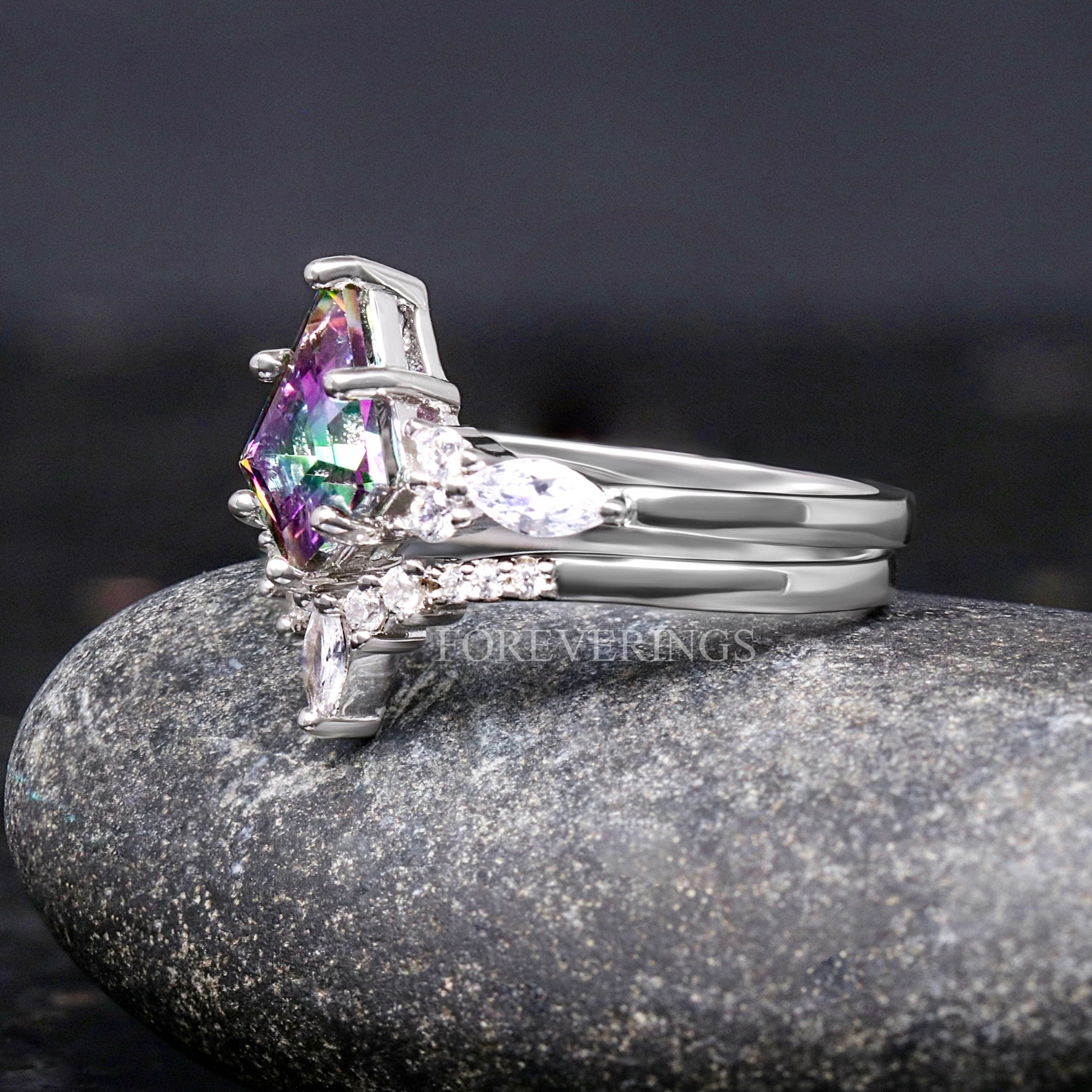 His and Her Mystic Topaz Galaxy Ring Set, Cass Supernova, Match Engagement Ring Set, Unique Couple Ring, Alternative Wedding Ring, Engraving - view 4