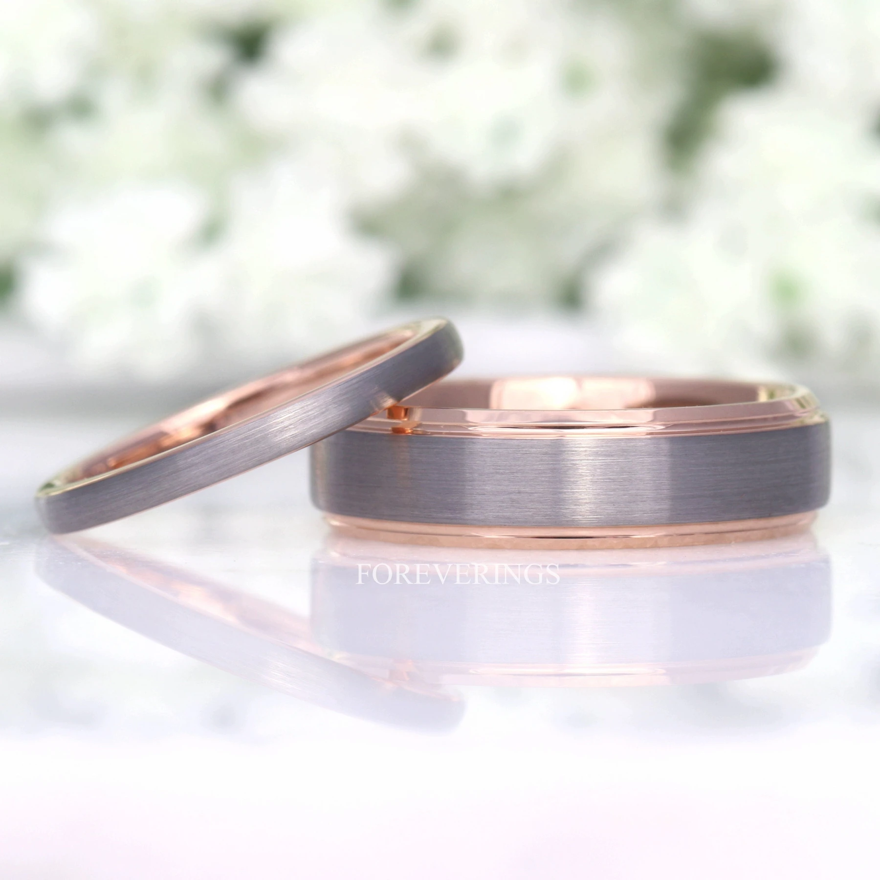 His and Hers Tungsten Wedding Band Set, 2mm & 6mm, Silver Tungsten Ring
