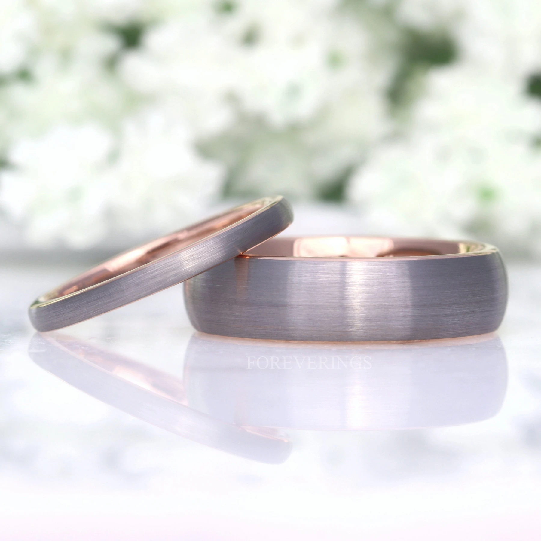 His and Hers Tungsten Wedding Band Set, 6mm-2mm Two-Tone Couples Rings