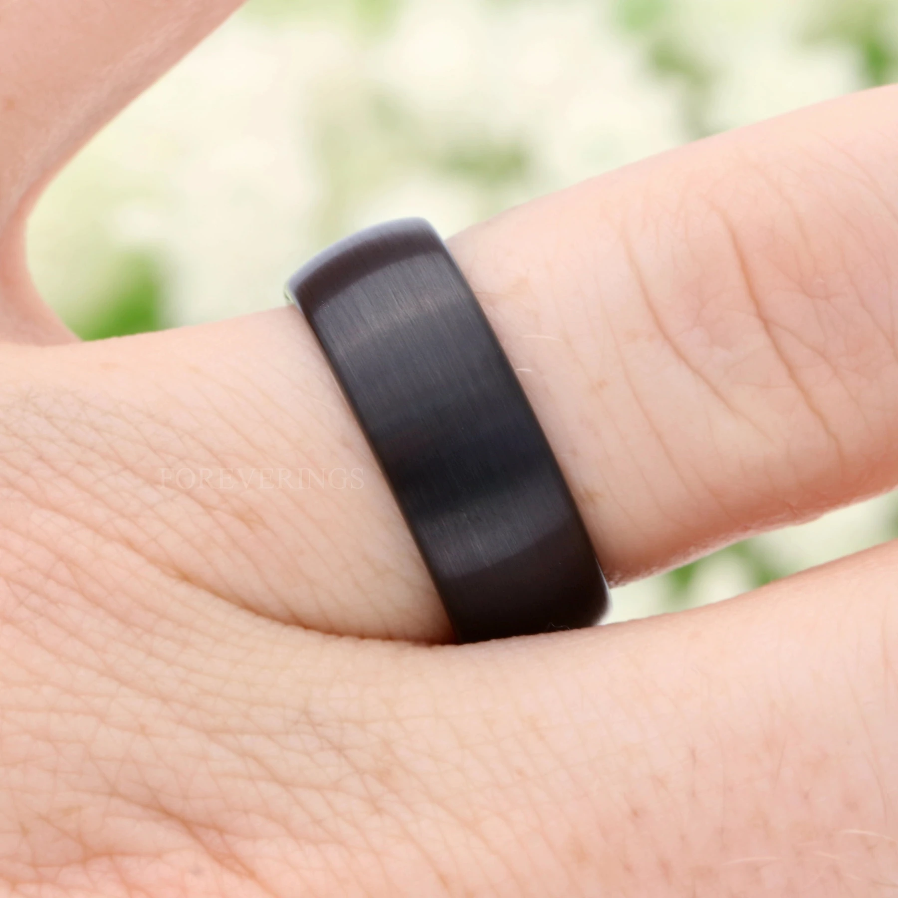 His and Hers Tungsten Wedding Band Set, 8mm & 2mm Black Rings, Comfort Fit, Matte Brushed, Couples Ring Set, Simple, Dome, Anniversary Gift - view 2