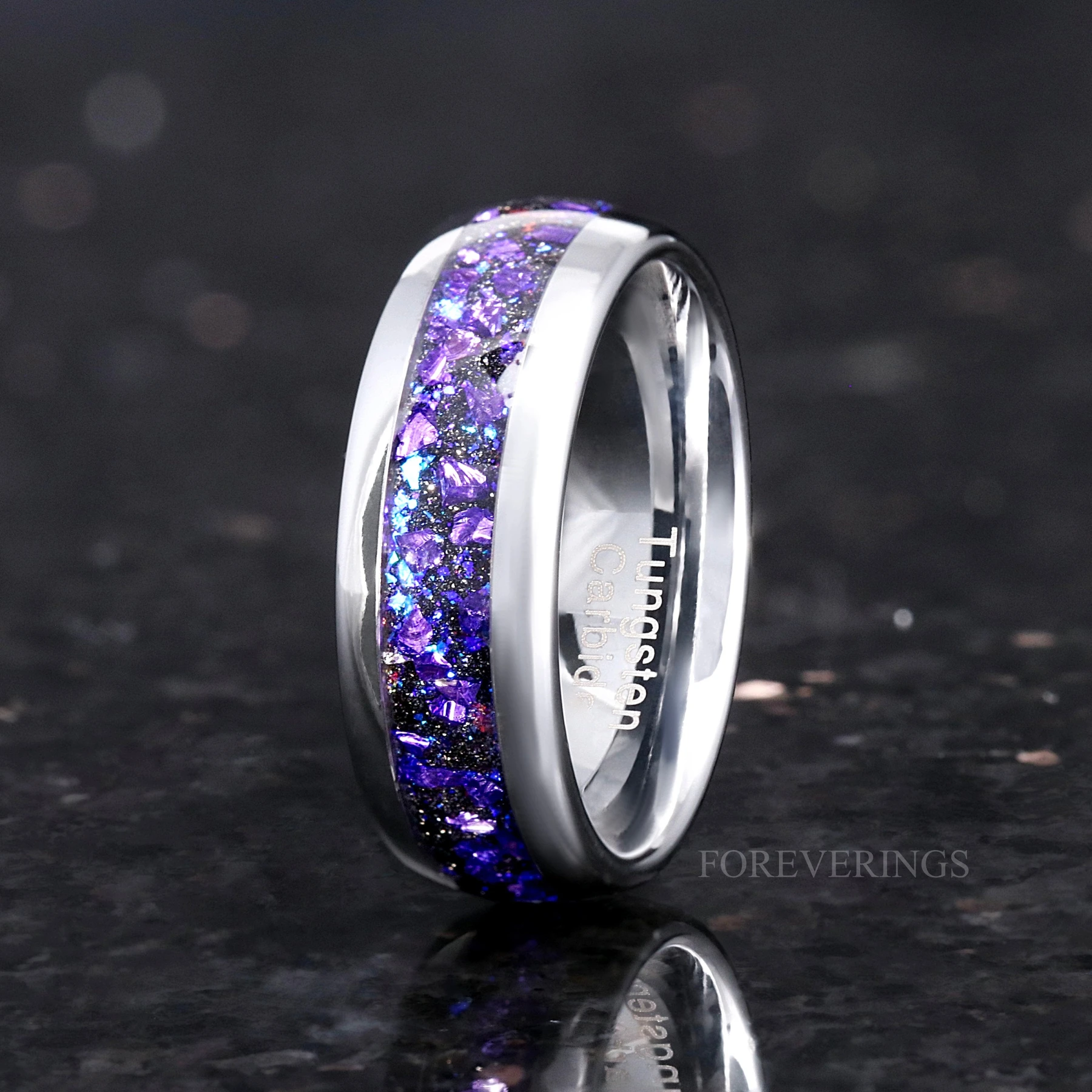 His Her Alexandrite Coffin Kite Engagement Ring Set, Crab Nebula Wedding Ring Set, Couples Ring, 925 Sterling Silver and Silver Tungsten - view 5