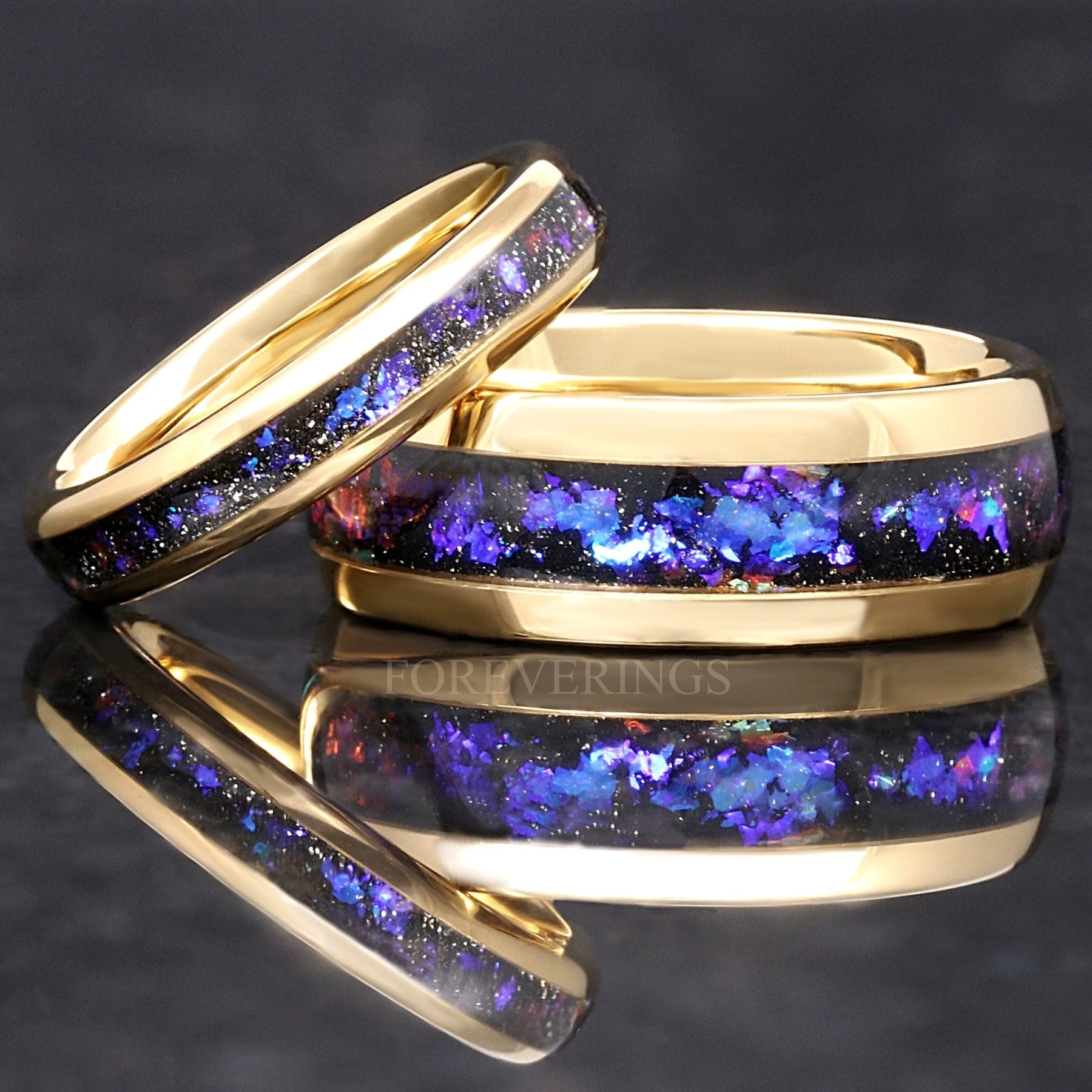 Orion Nebula Ring Set Gold, His and Her Wedding Band
