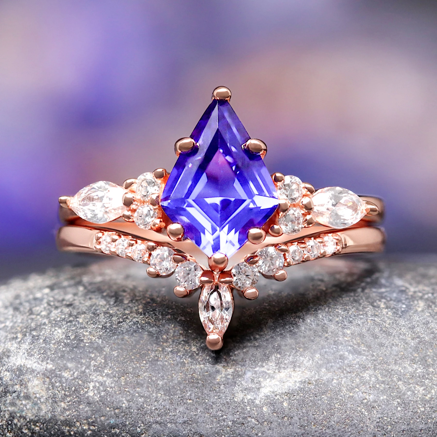 Orion Nebula Ring Set Rose Gold, His and Hers Wedding Bands, Blue Nebula Ring, Sapphire, Matching Couples Ring, Engagement Ring Set, Engrave - view 2