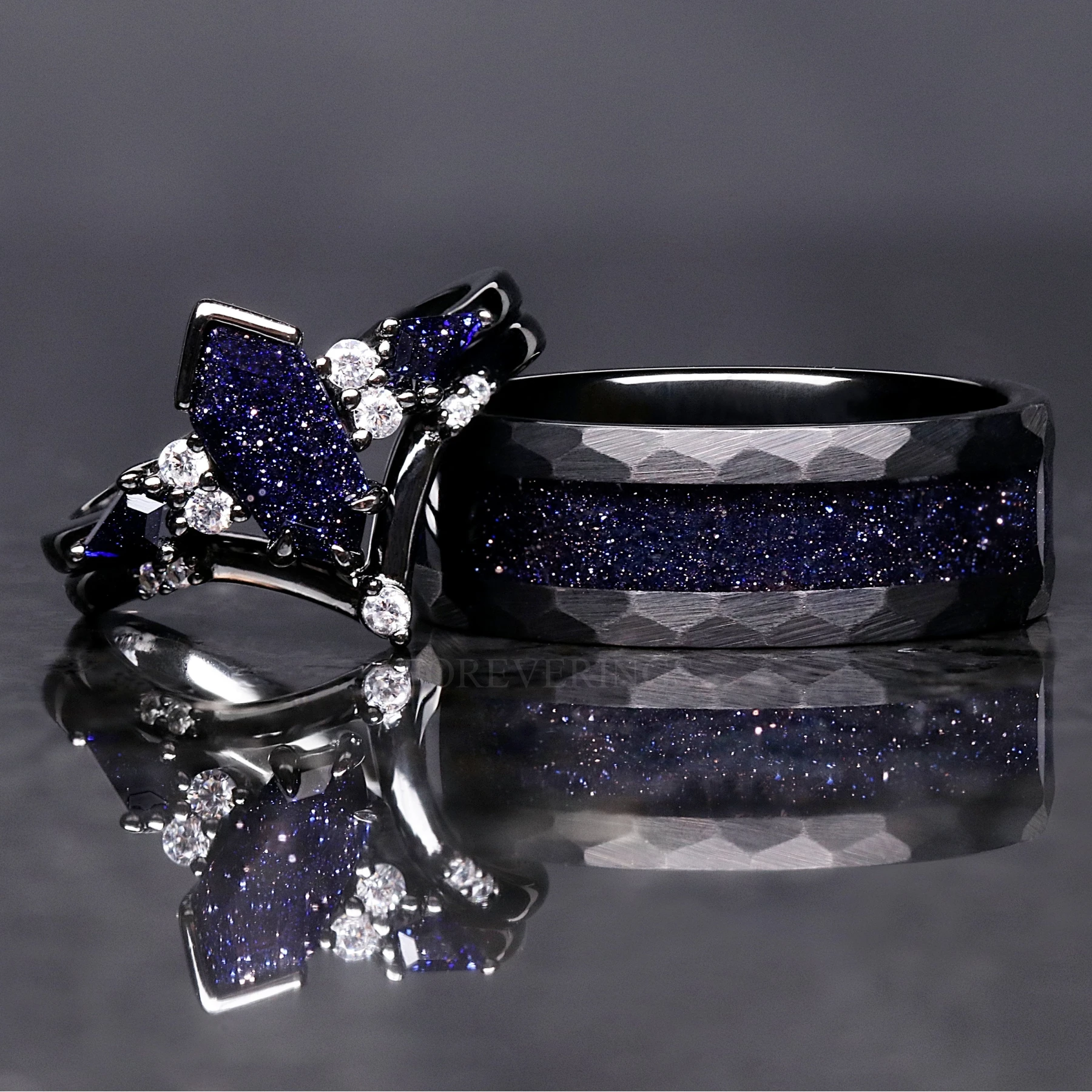 Rift Nebula His Her Wedding Ring Set, Starry Night, Personalized
