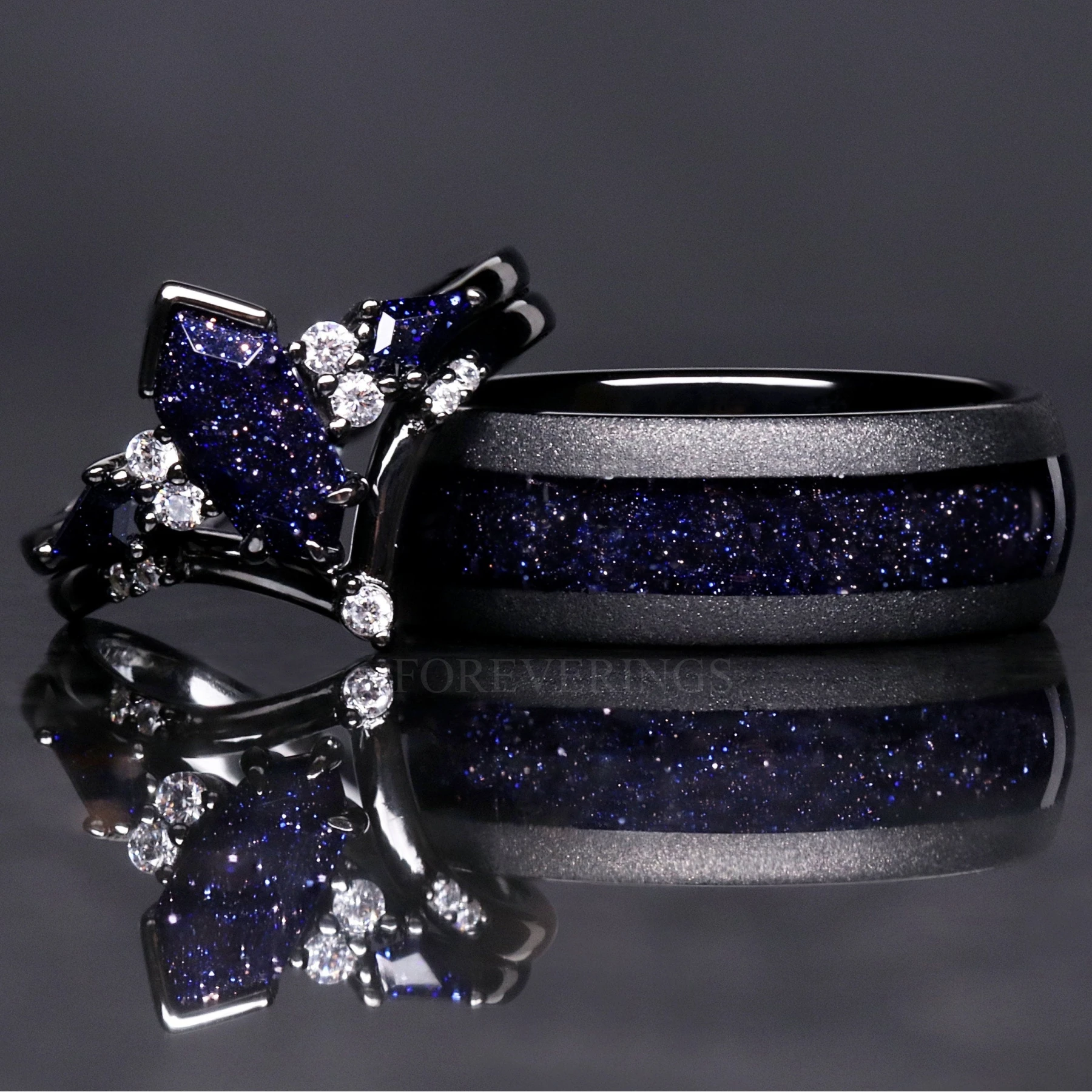 Rift Nebula Ring Set, His Her Starry Night Wedding Band, Personalized